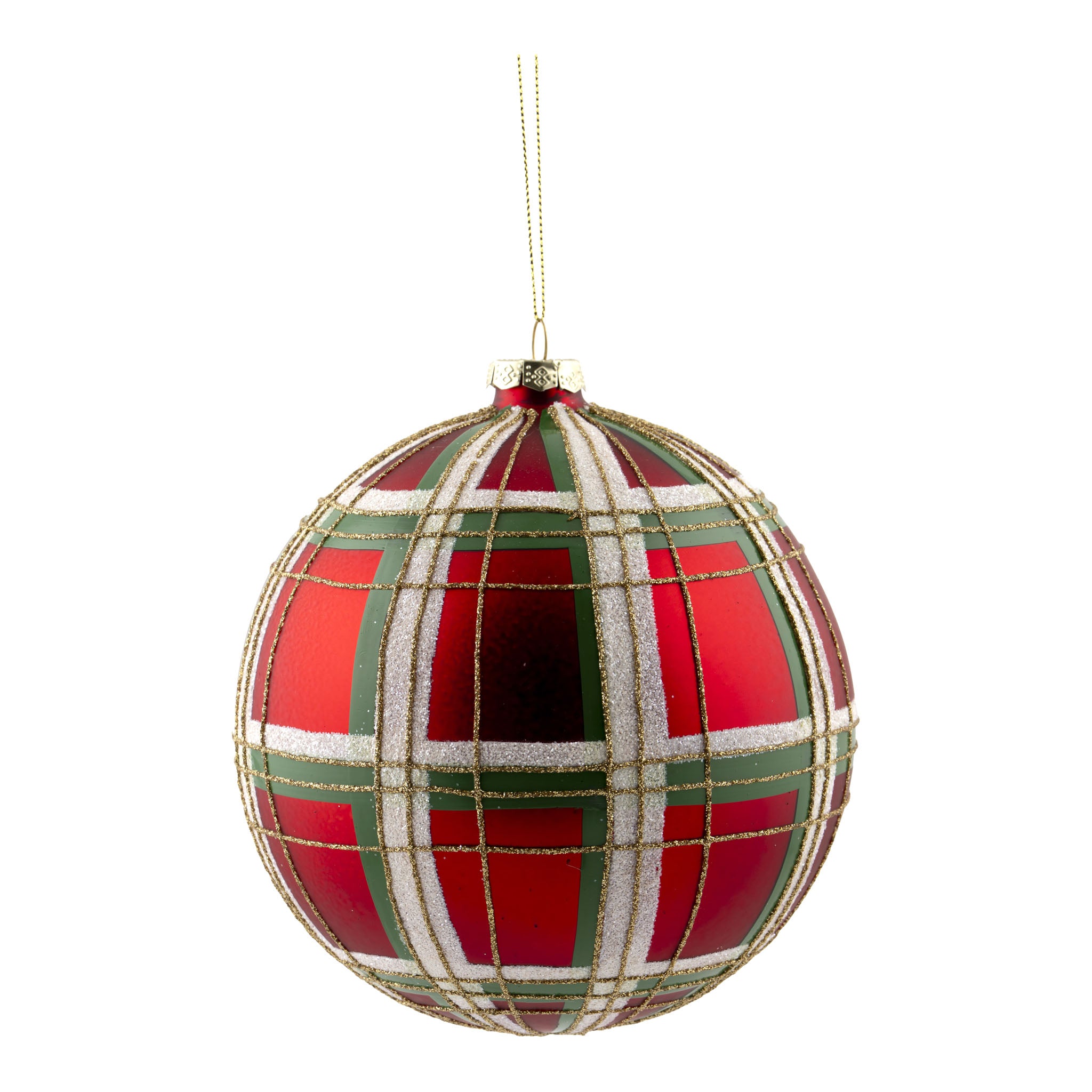 15cm Tartan Red Green White Ball - Seasonal Decor