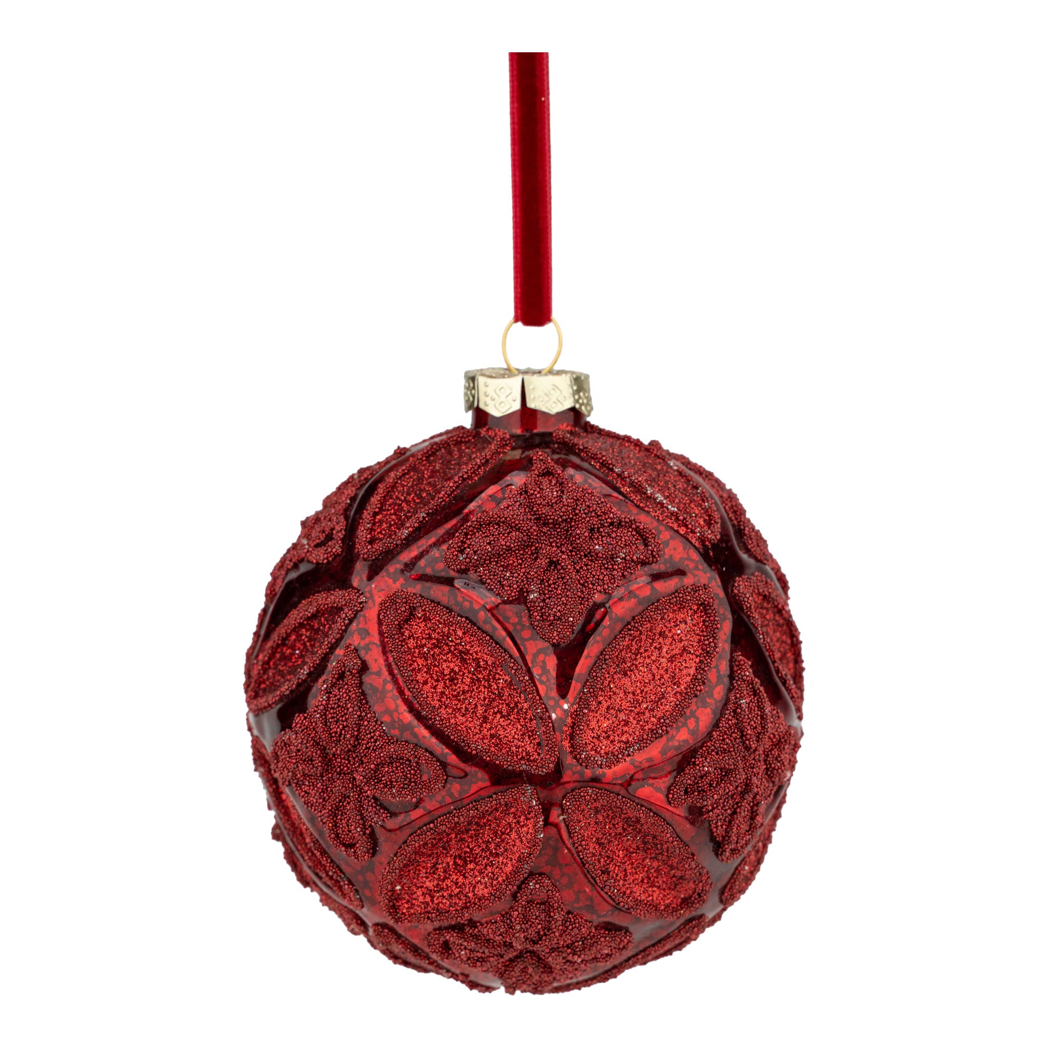 10cm Red Encrusted Floral Ball - Seasonal Decor