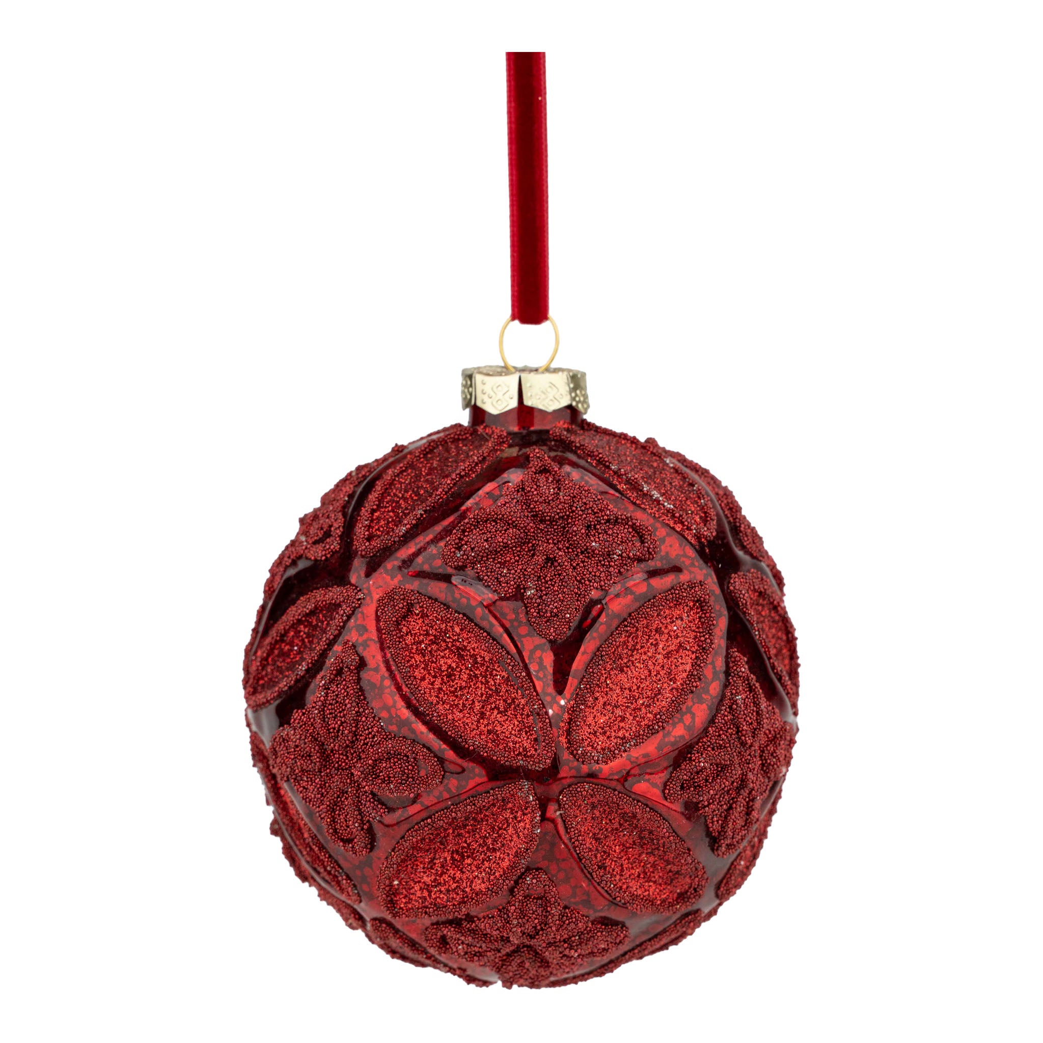 15cm Red Encrusted Floral Ball - Seasonal Decor