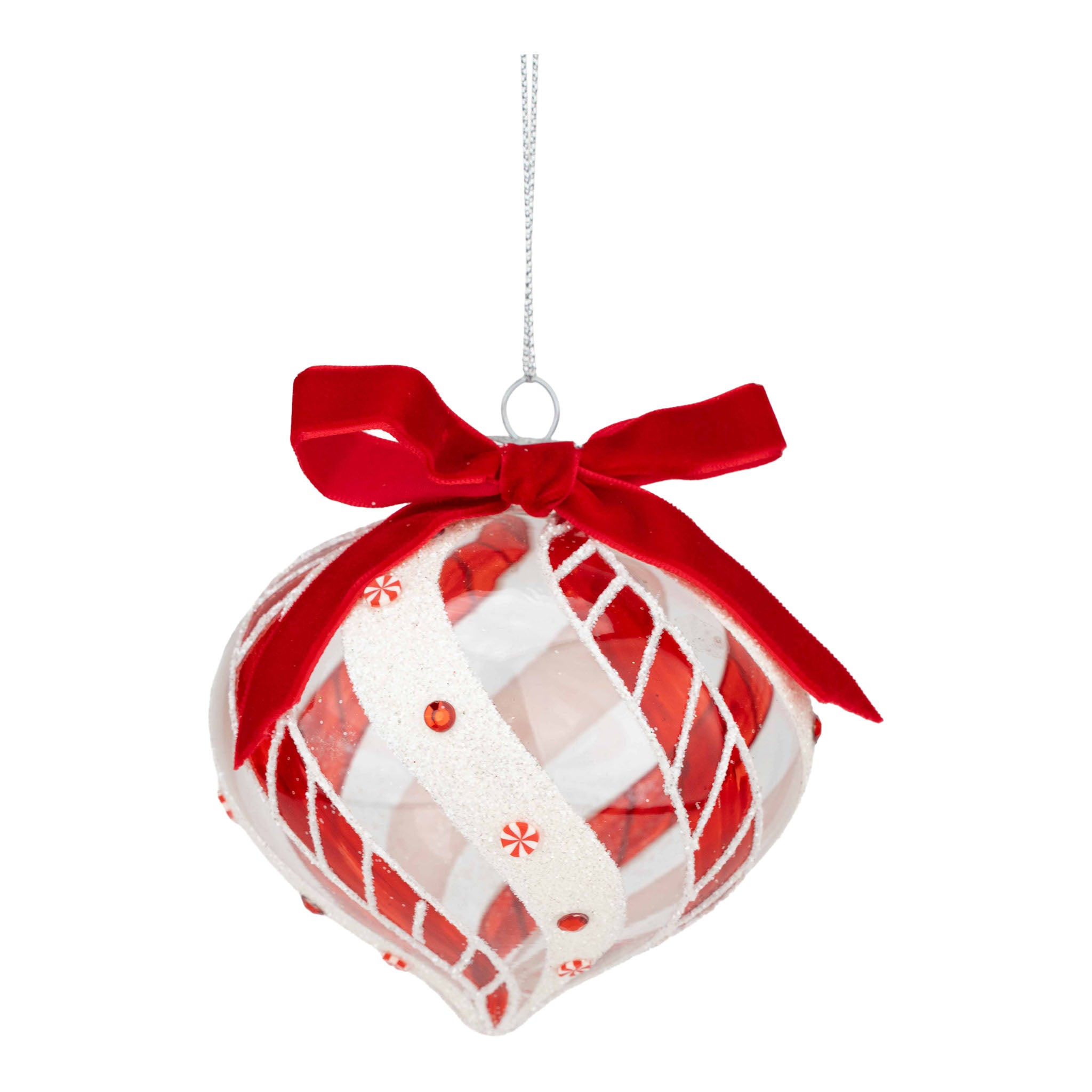 10cm Bow Red White Swirl Drop - Seasonal Decor