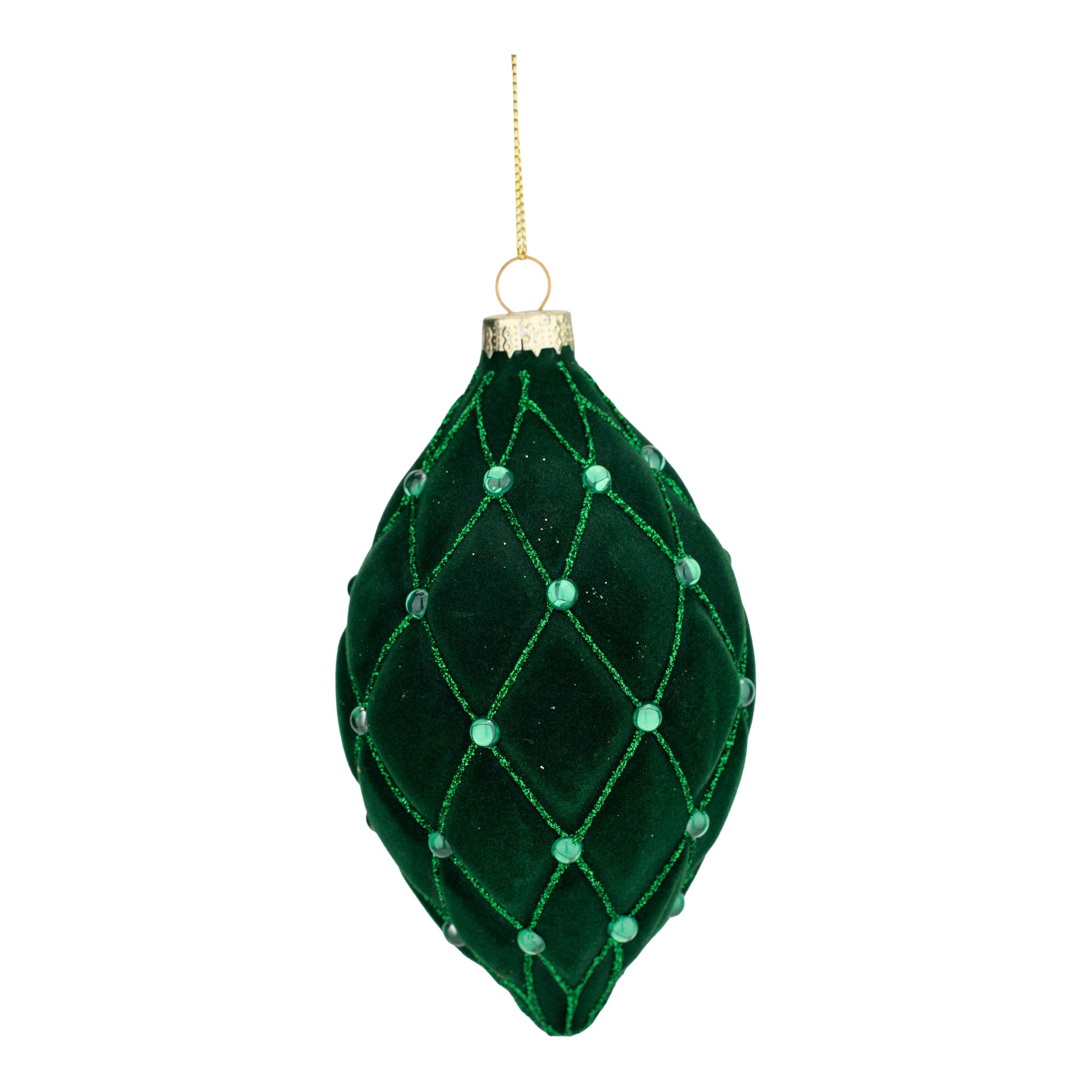 14cm Green Flocked Long Drop - Seasonal Decor