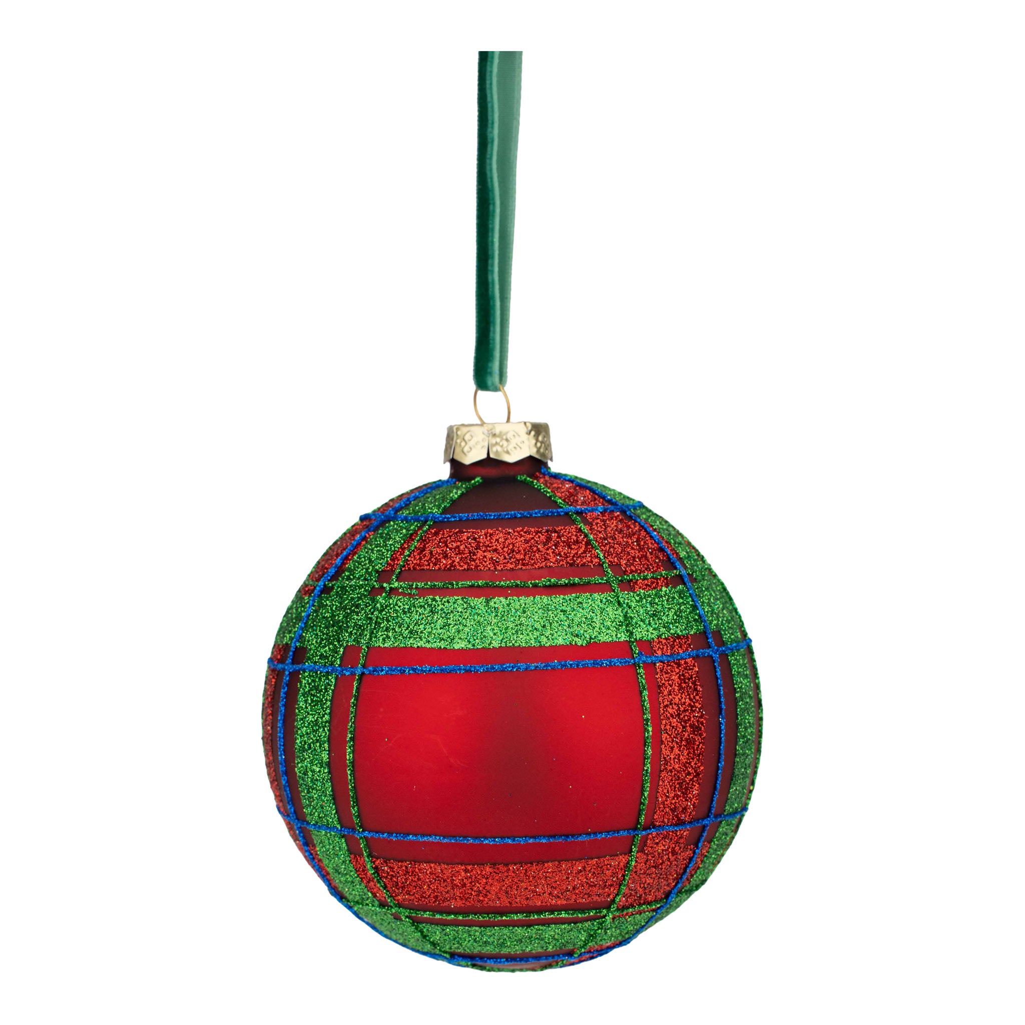 10cm Tartan Red Green Blue Ball - Seasonal Decor