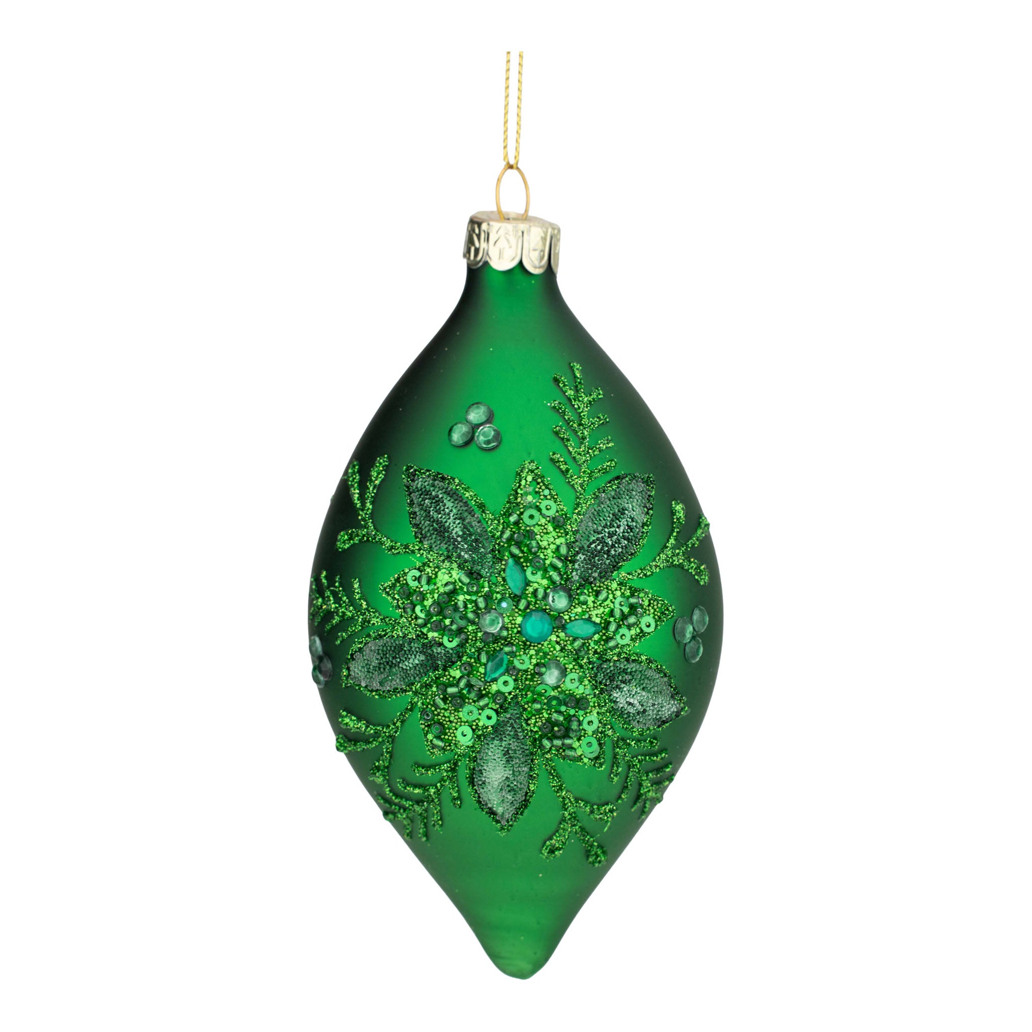 14cm Green Beaded Long Drop - Seasonal Decor
