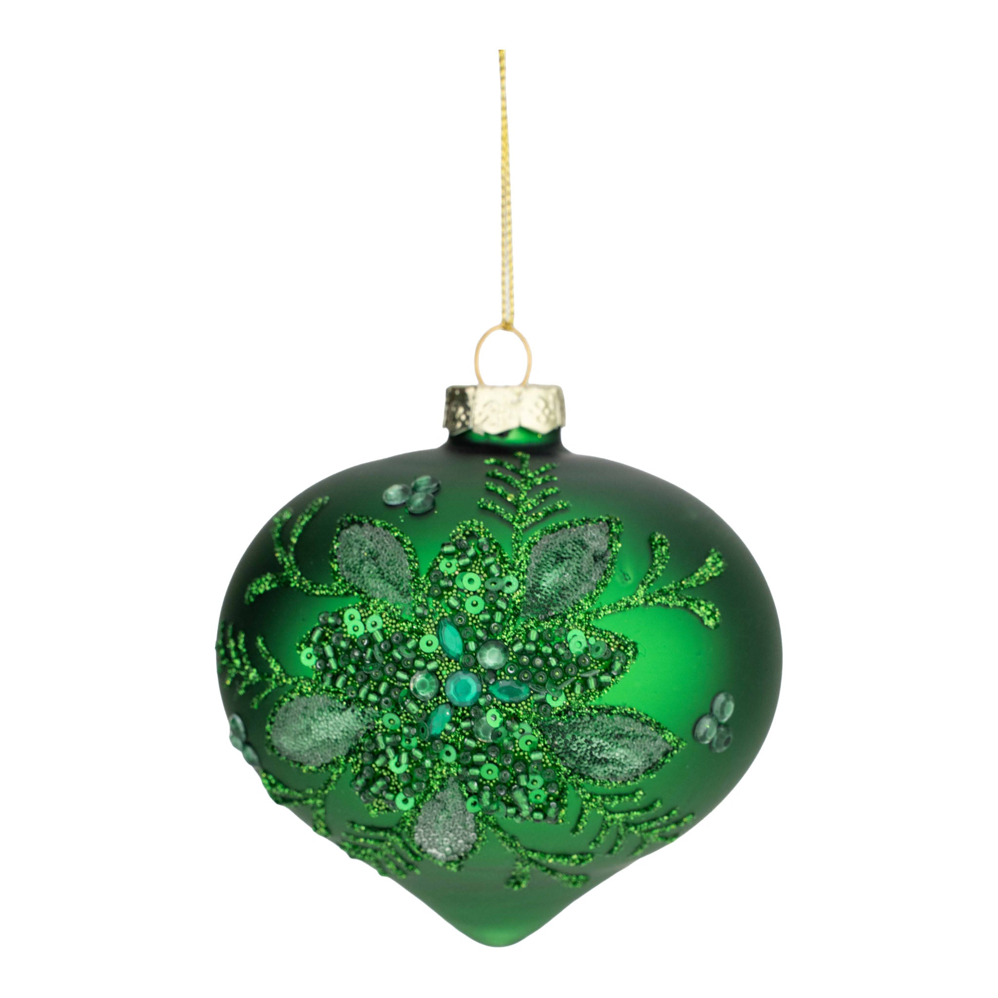 10cm Green Beaded Drop - Seasonal Decor