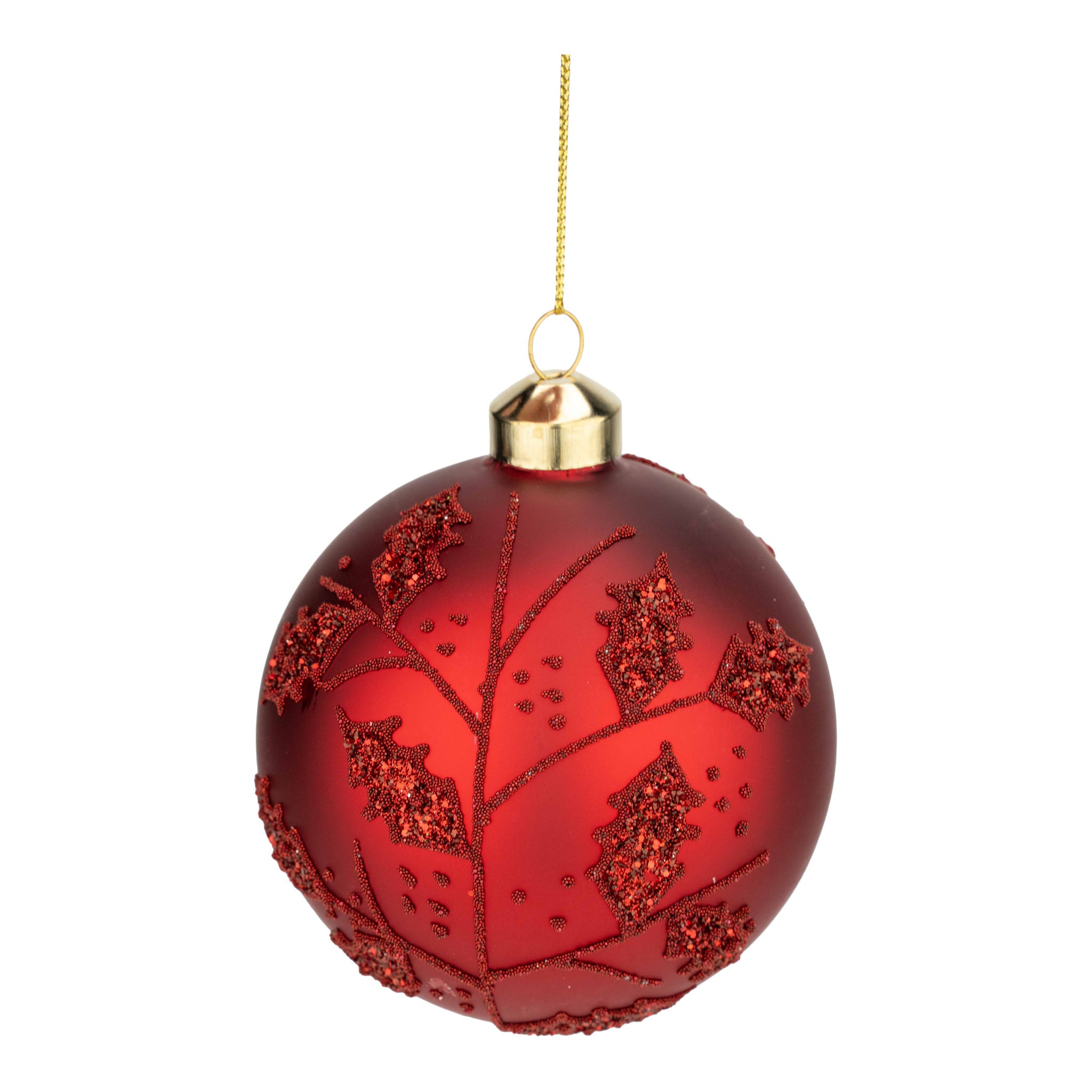 10cm Red Beaded Leaf Ball - Seasonal Decor