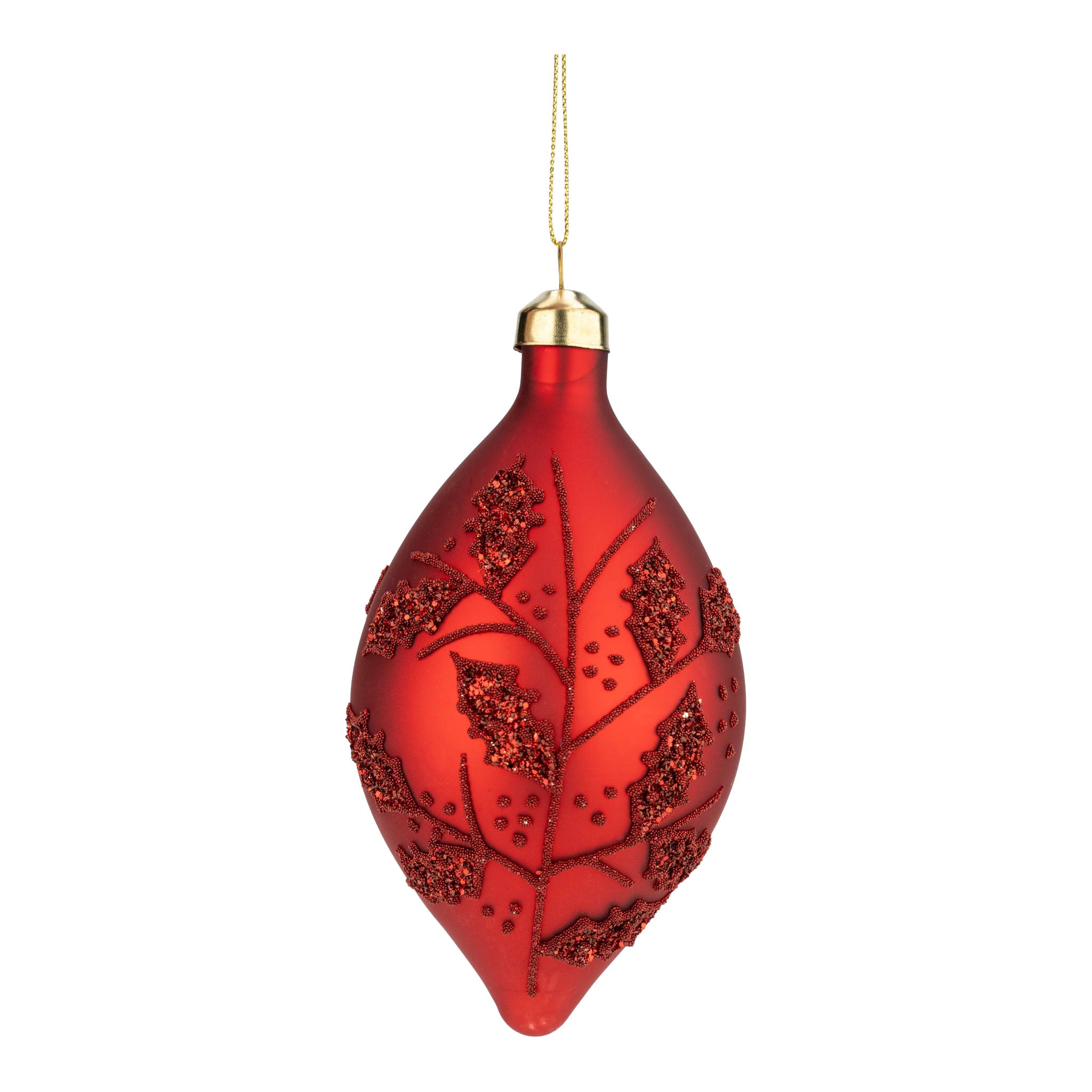 14cm Red Beaded Leaf Long Drop - Seasonal Decor