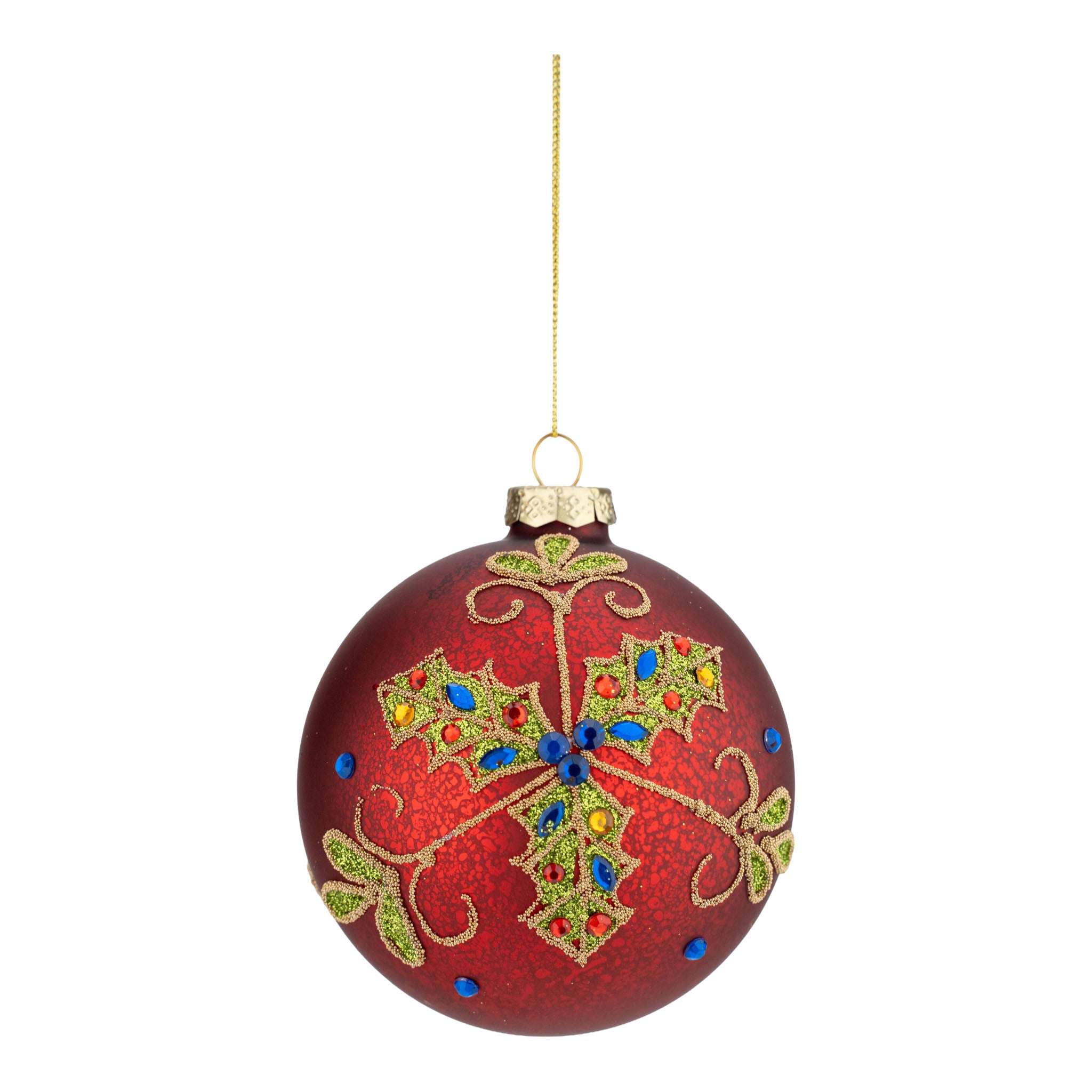 10cm Red Green Holly Ball - Seasonal Decor