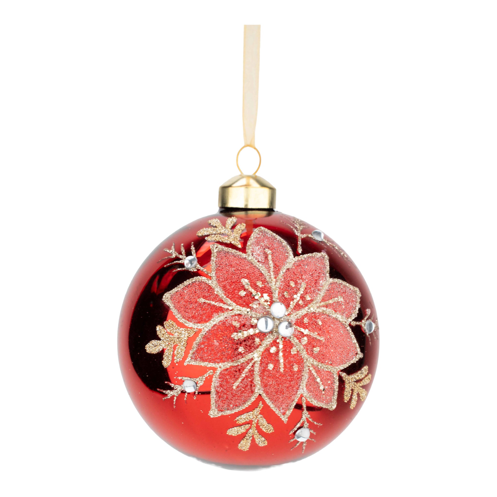 10cm Red Point Poinsettia Ball - Seasonal Decor