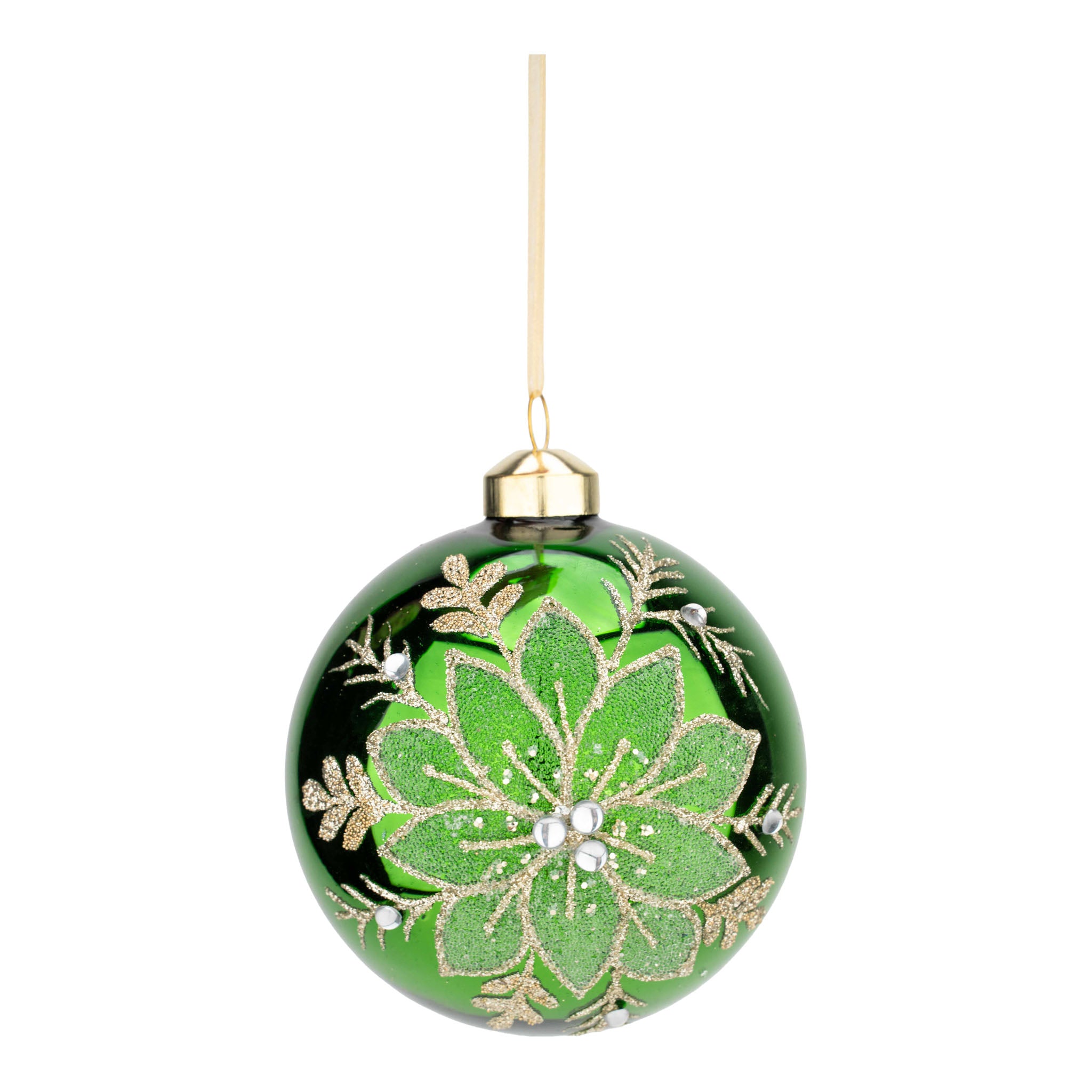 10cm Green Point Poinsettia Ball - Seasonal Decor
