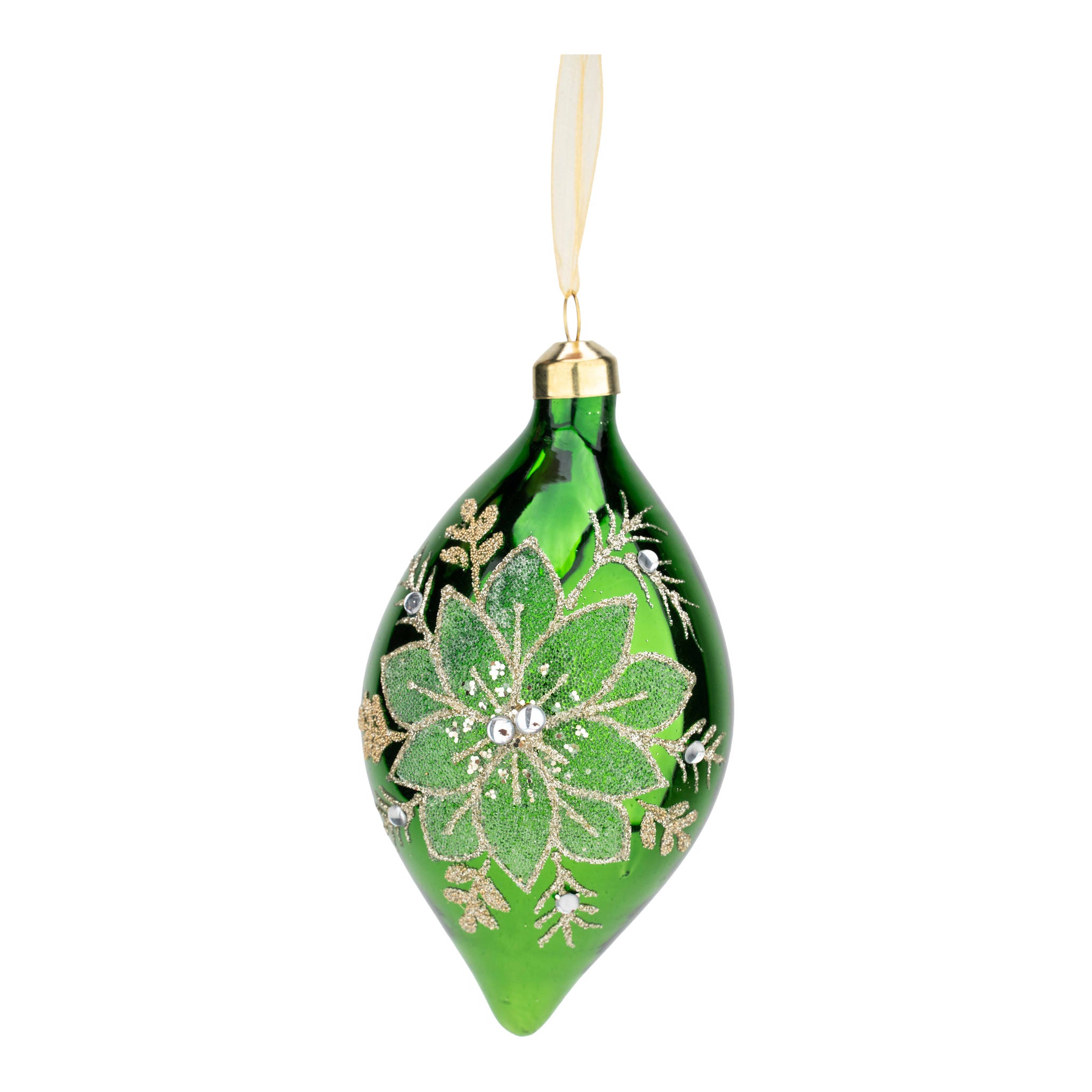 14cm Green Point Poinsettia Long Drop - Seasonal Decor