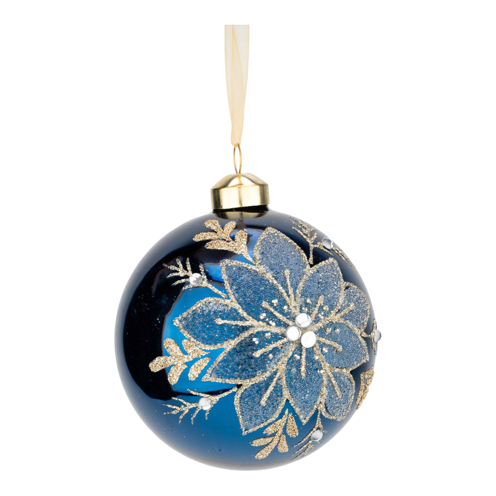 10cm Navy Point Poinsettia Ball - Seasonal Decor