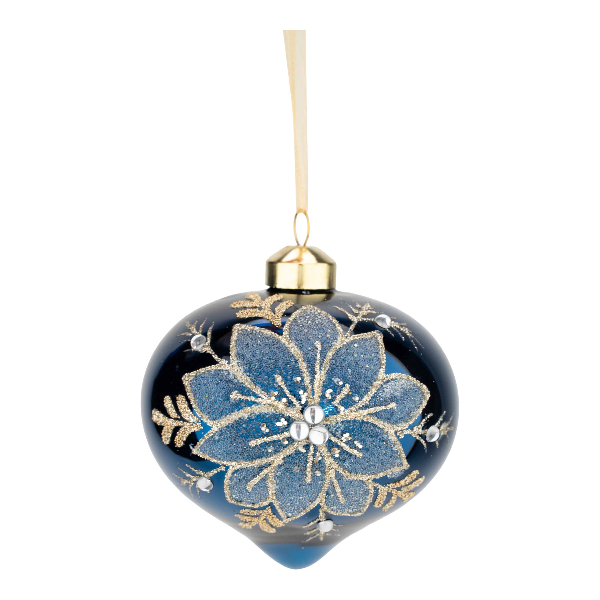 10cm Navy Point Poinsettia Drop - Seasonal Decor