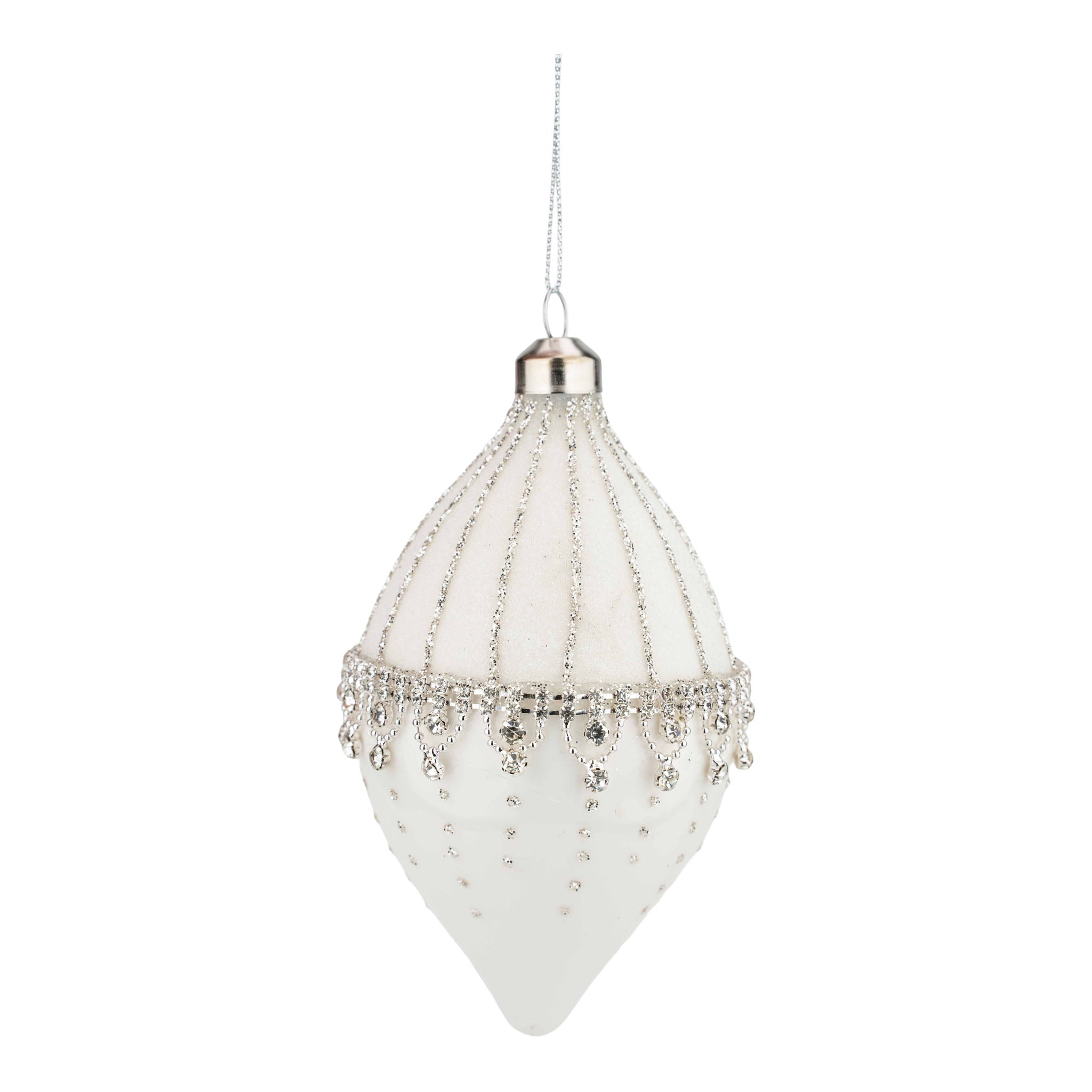 14cm White Silver Decorative Long Drop - Seasonal Decor