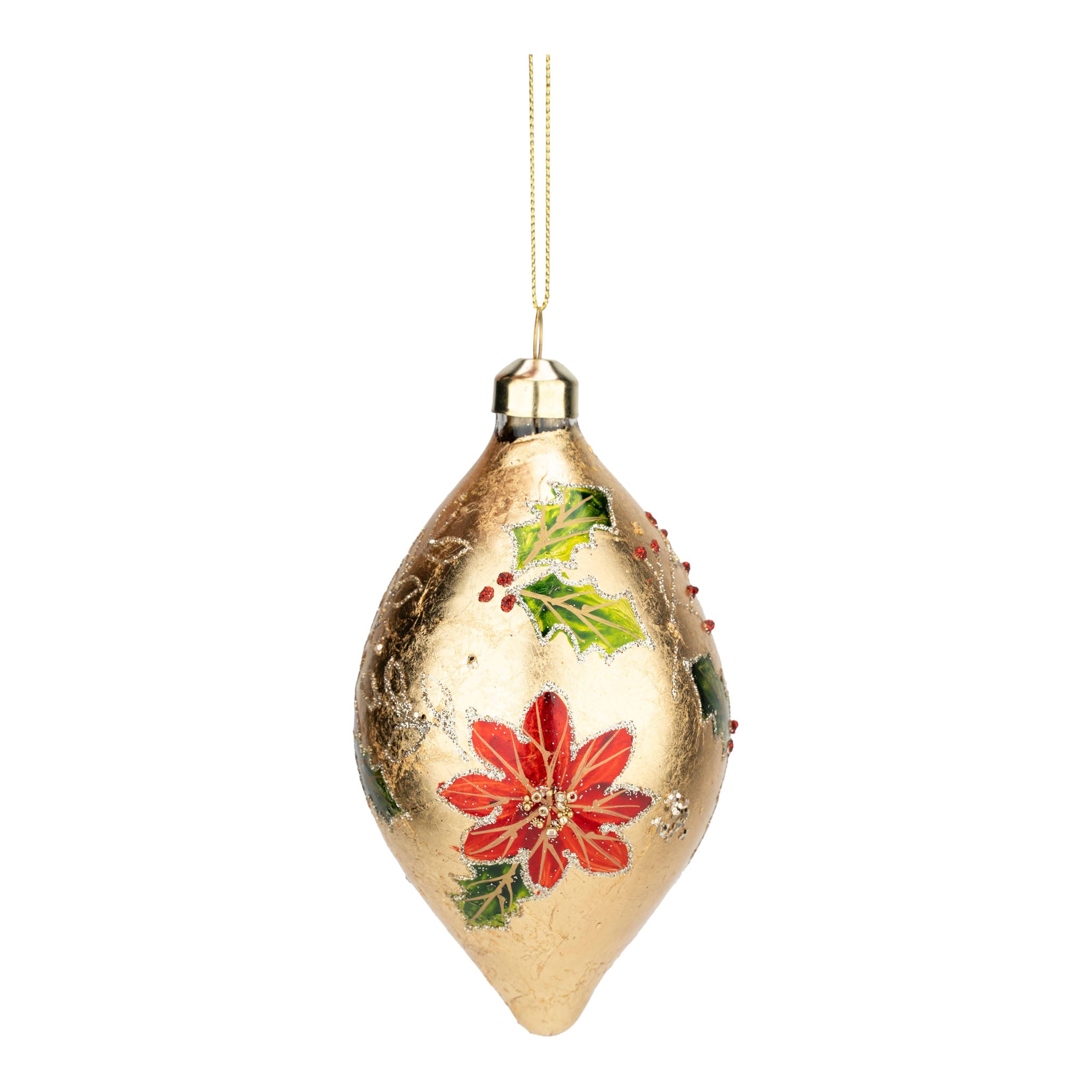 14cm Gold Poinsettia Long Drop - Seasonal Decor