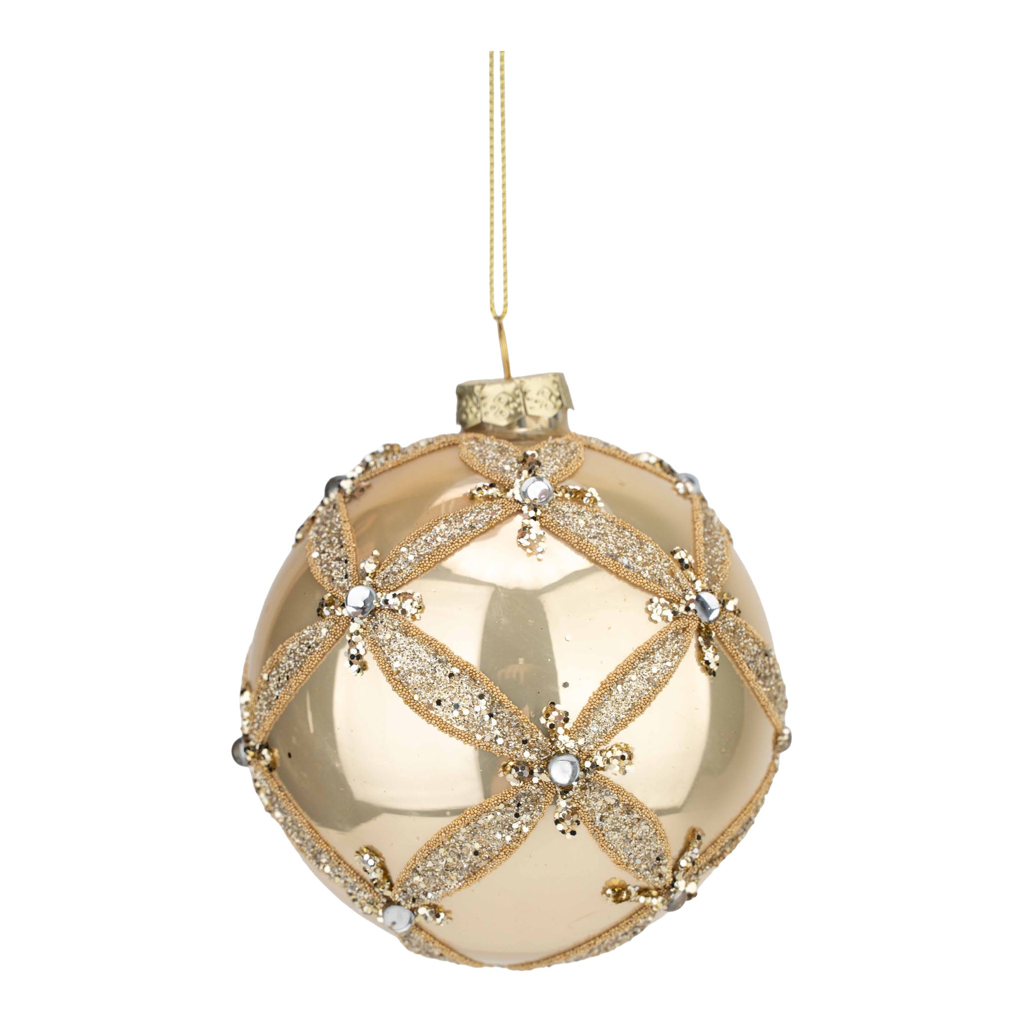 10cm Champagne Gold Harlequin Ball - Seasonal Decor
