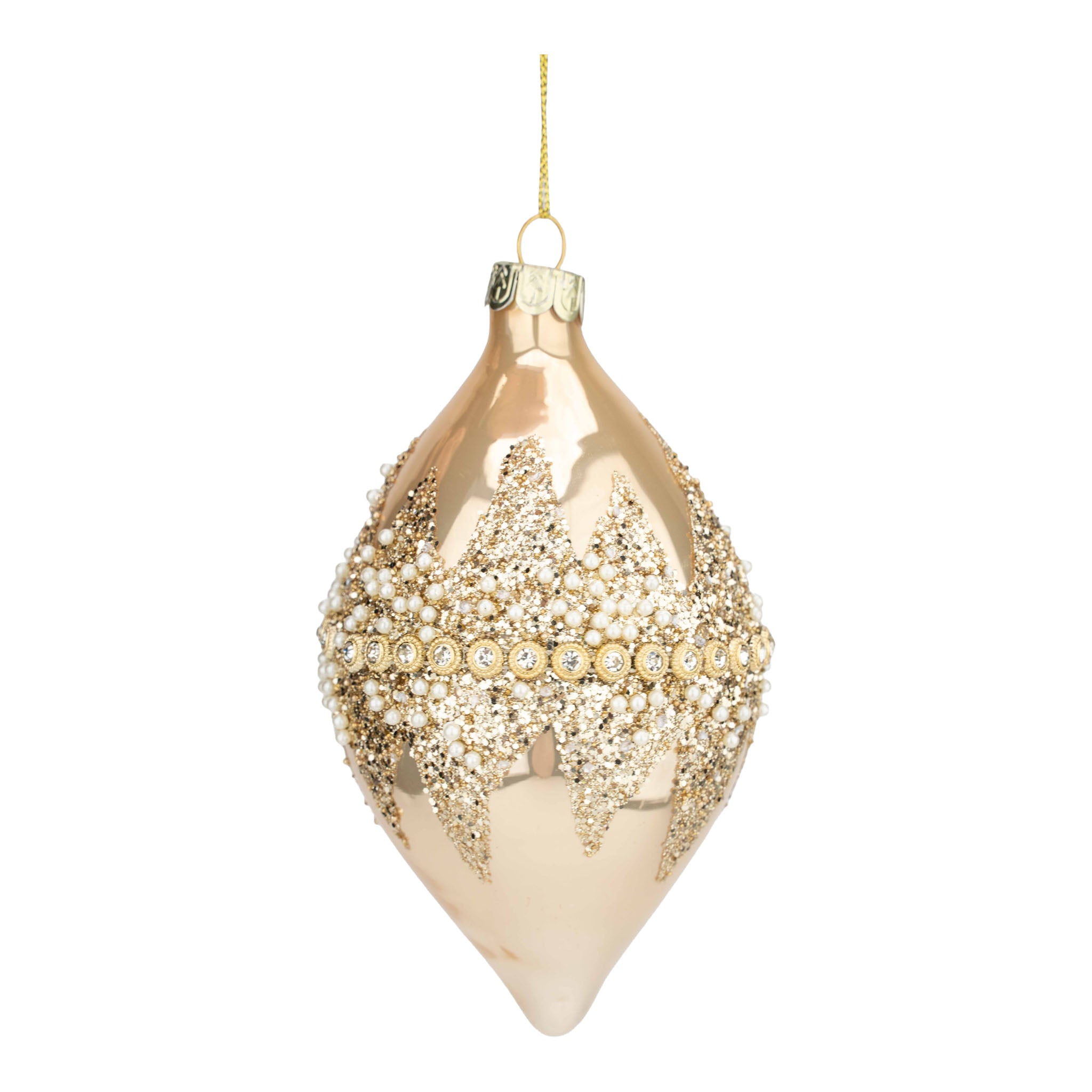 14cm Gold Pearl Encrusted Long Drop - Seasonal Decor