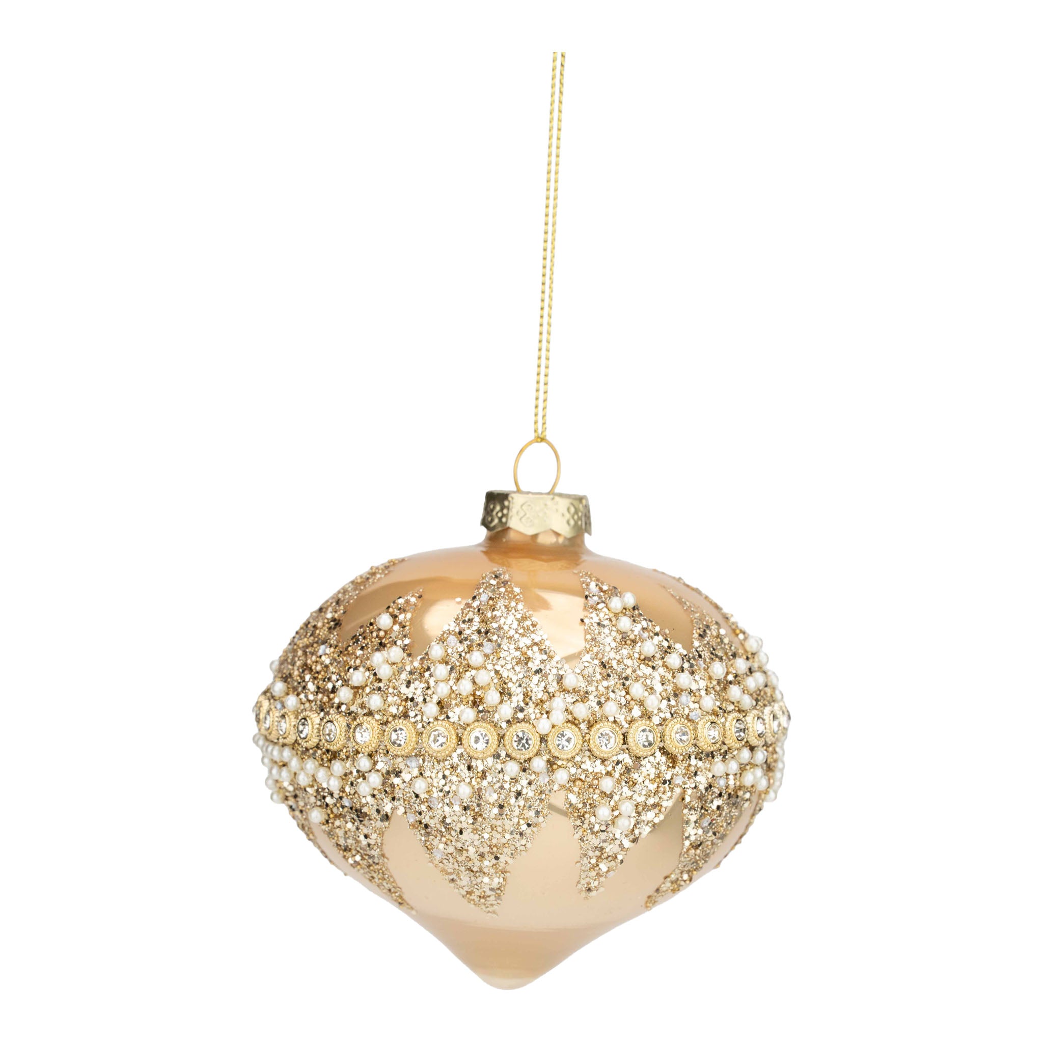 10cm Gold Pearl Encrusted Drop - Seasonal Decor