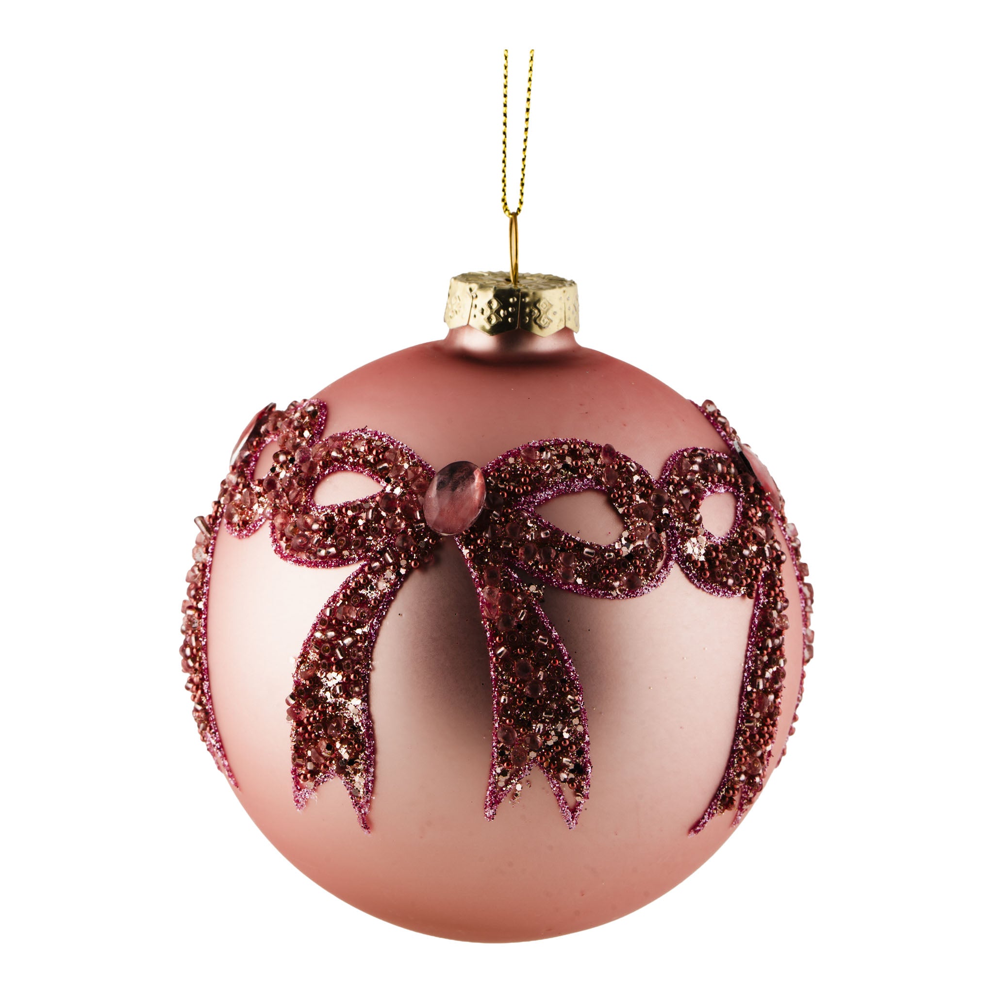 10cm Bow Encrusted Pink Ball - Seasonal Decor