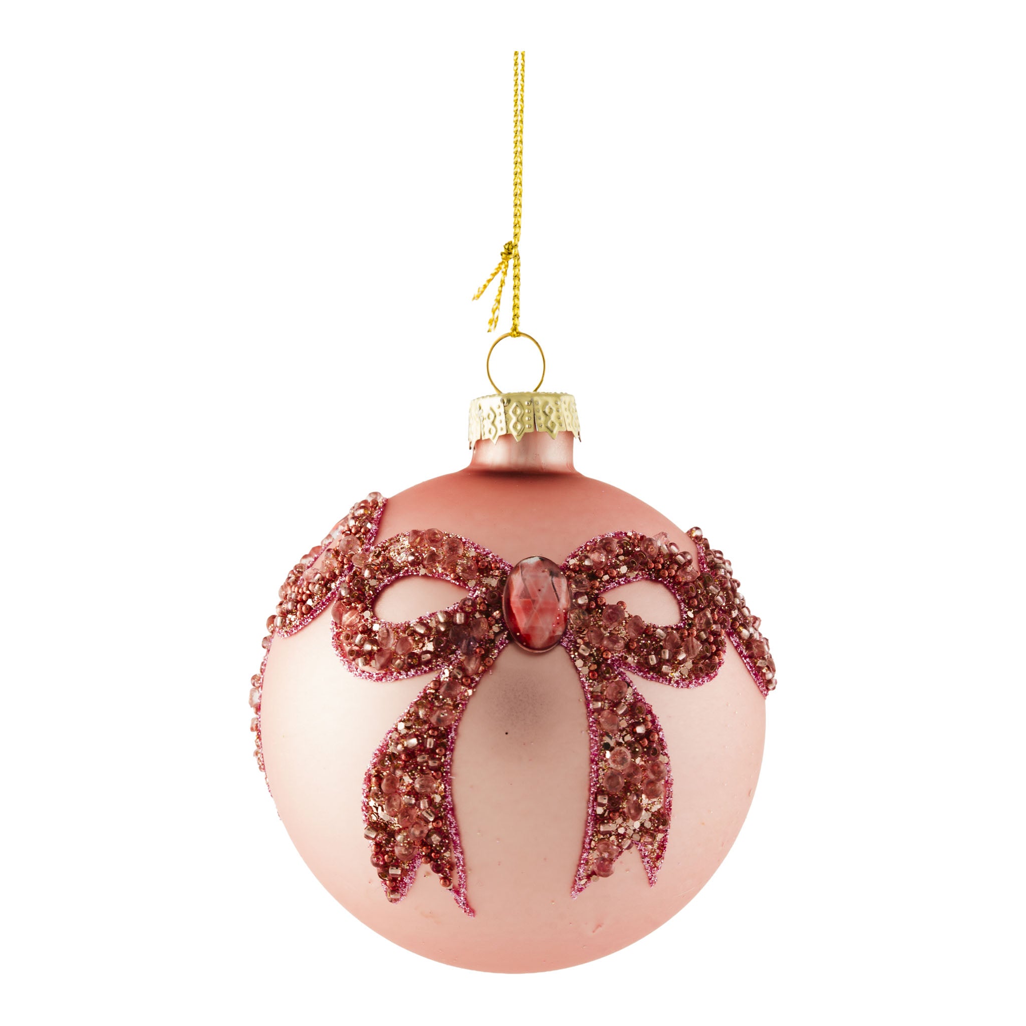 8cm Bow Encrusted Pink Ball - Seasonal Decor