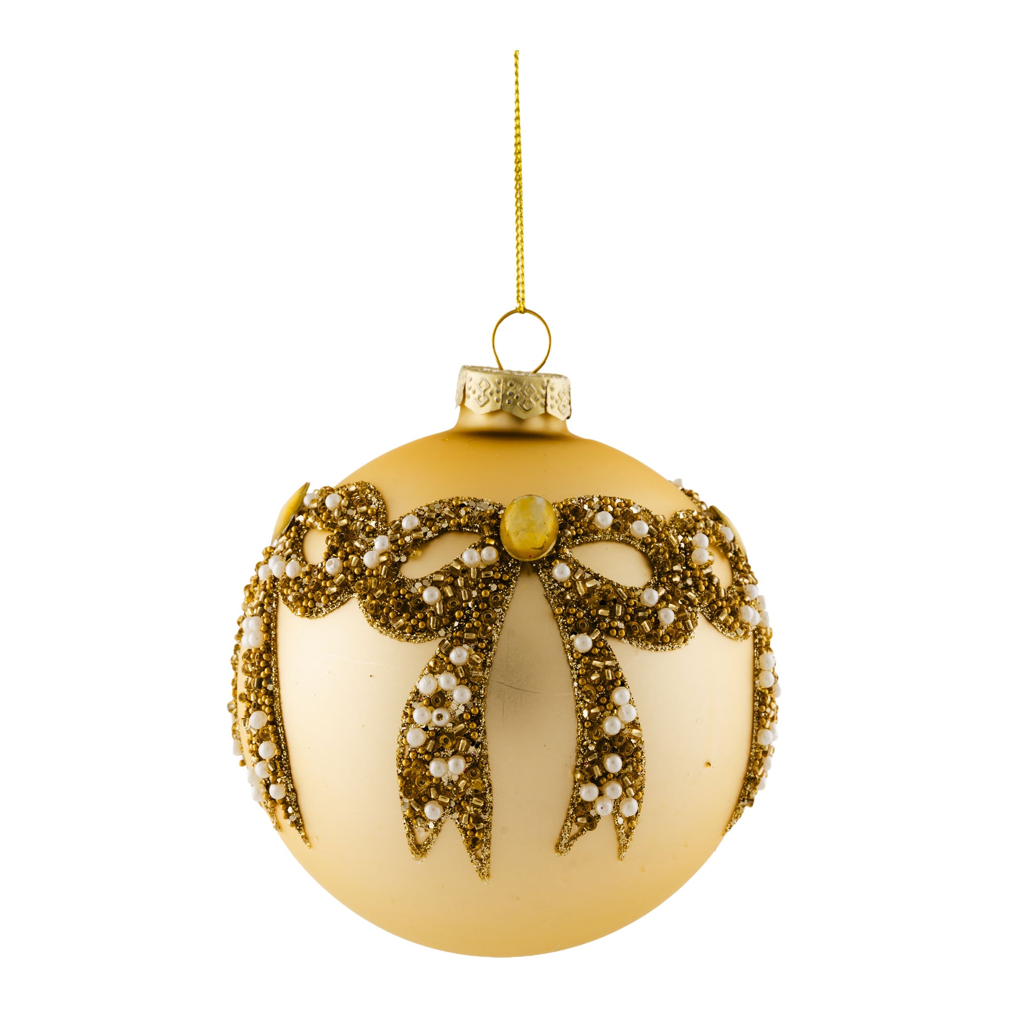 10cm Bow Encrusted Champagne Ball - Seasonal Decor