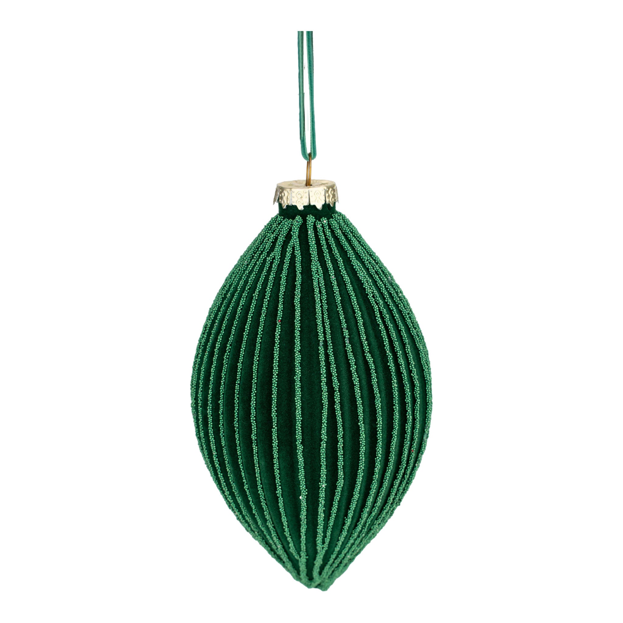 14cm Green Flocked Long Drop - Seasonal Decor