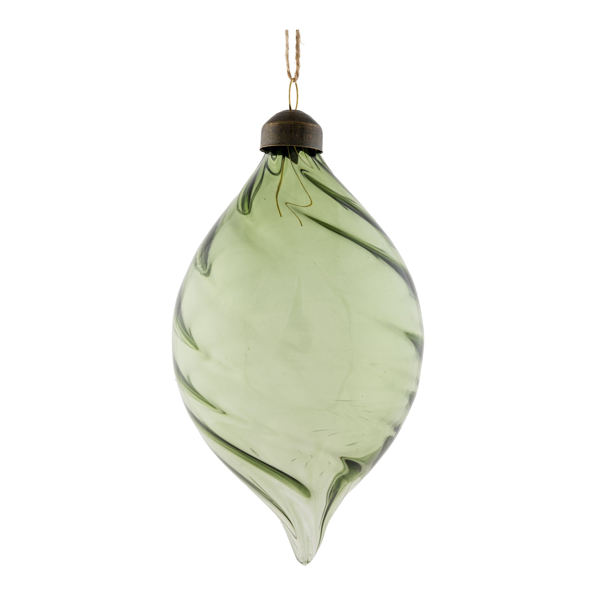 14cm Green Glass Swirl Long Drop - Seasonal Decor
