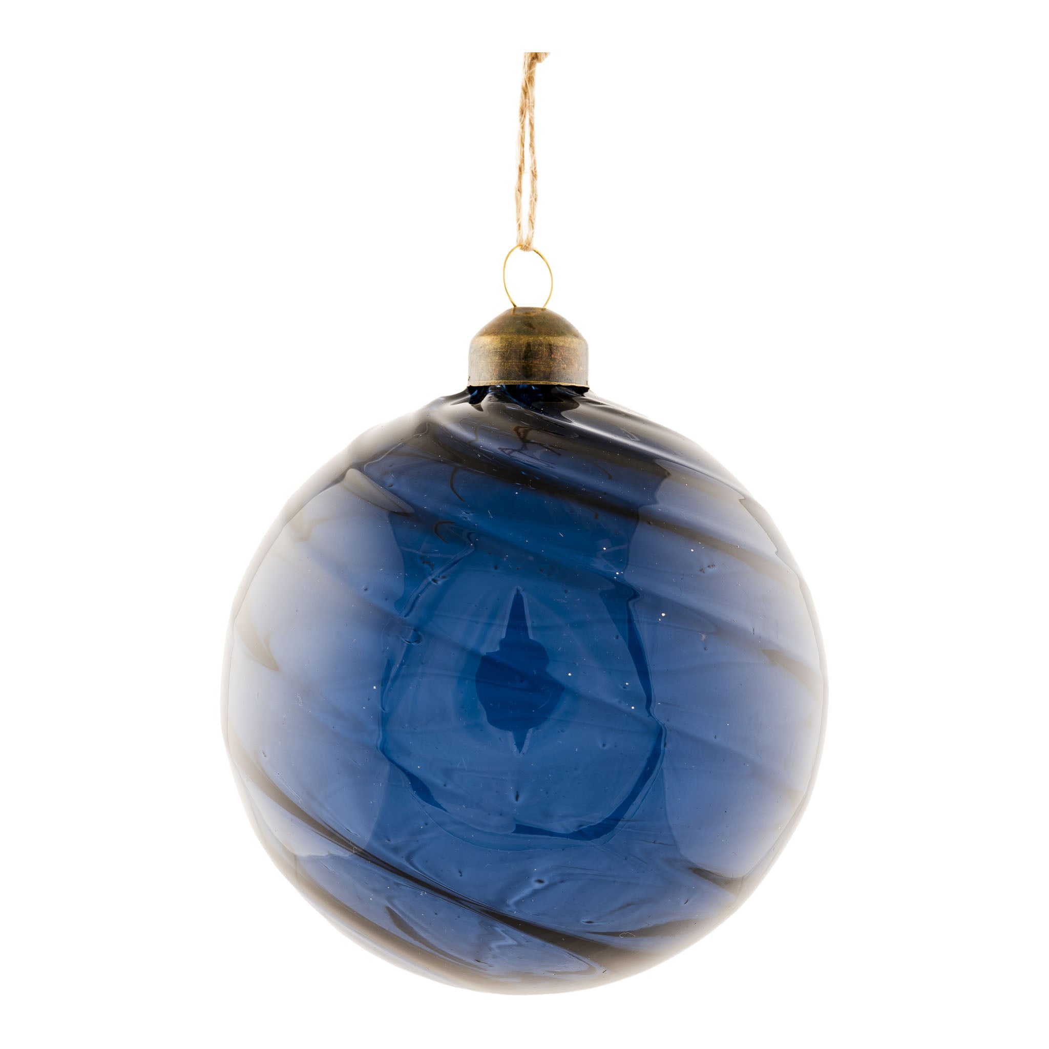 10cm Blue Glass Swirl Ball - Seasonal Decor