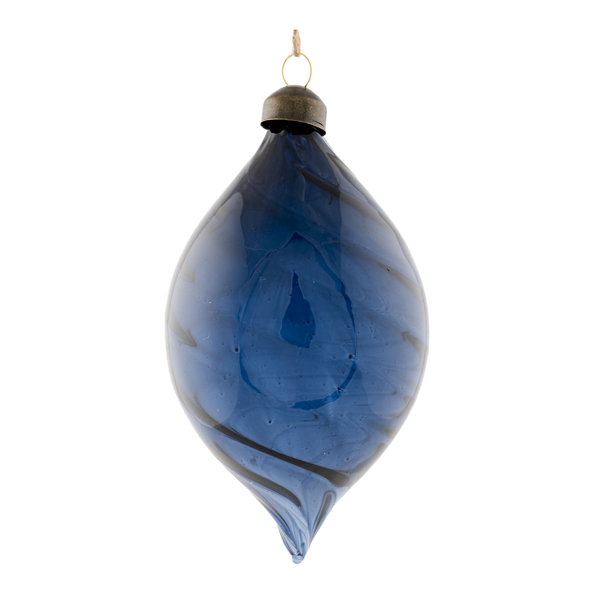 14cm Blue Glass Swirl Long Drop - Seasonal Decor