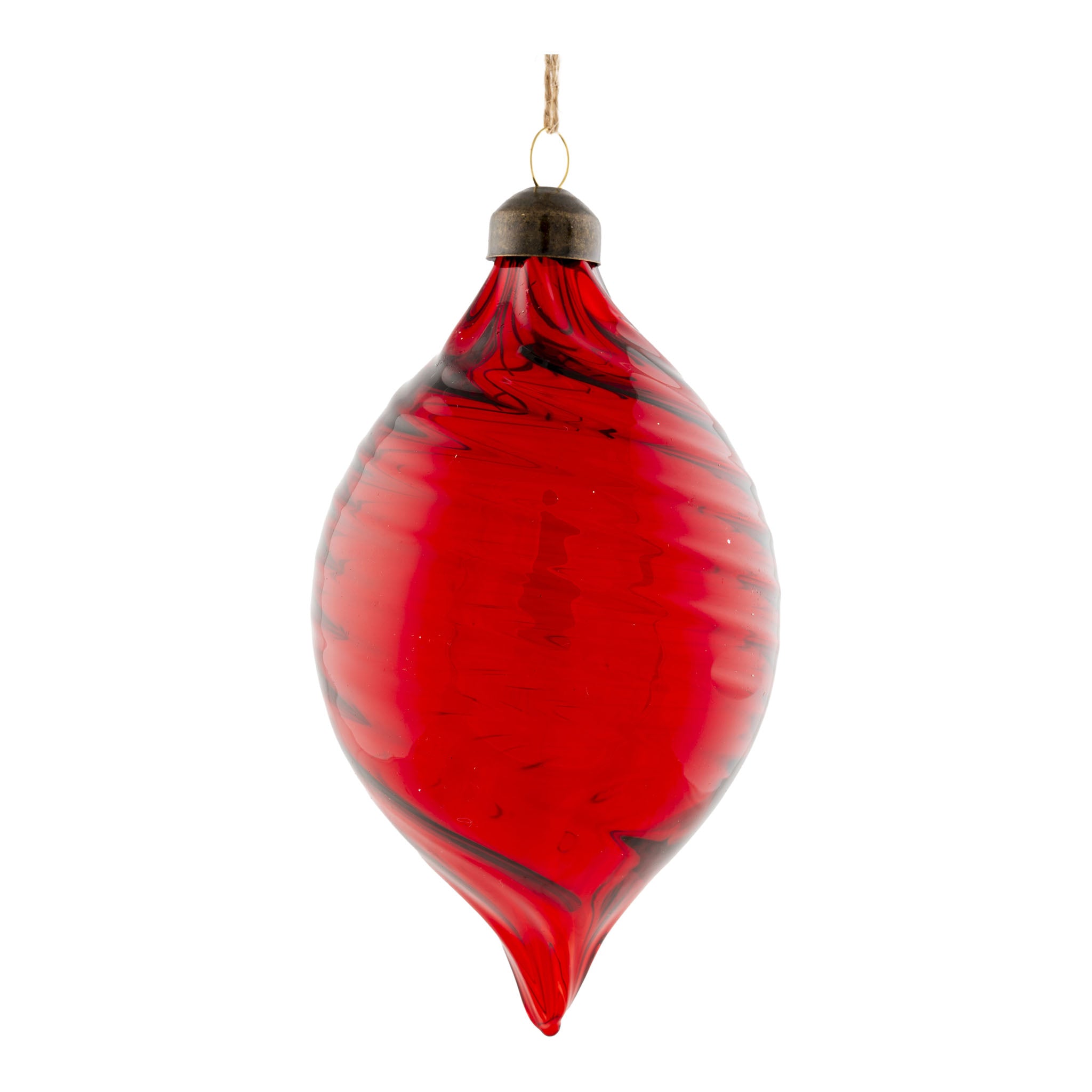 14cm Red Glass Swirl Long Drop - Seasonal Decor