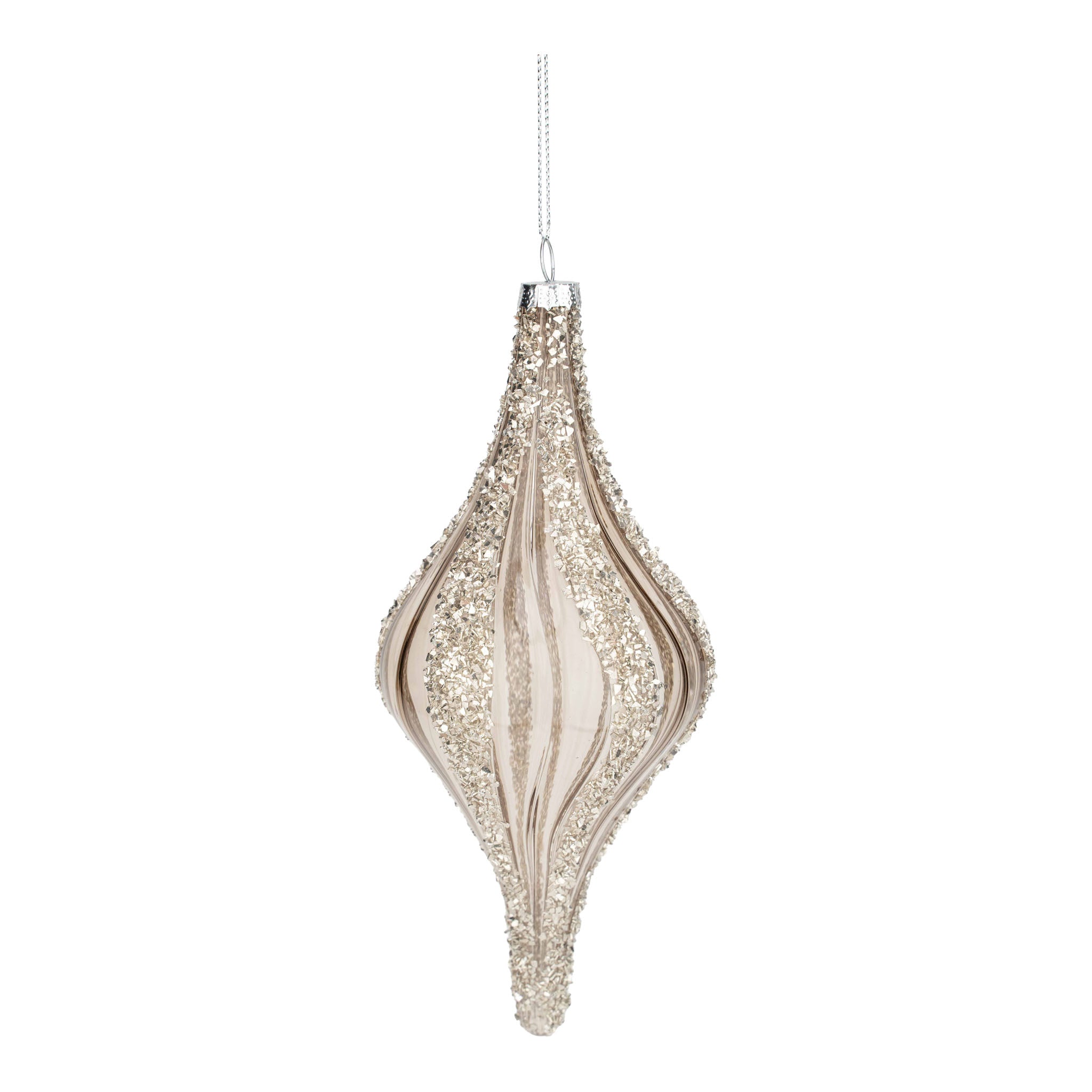 14cm Silver Encrusted Lined Long Drop - Seasonal Decor