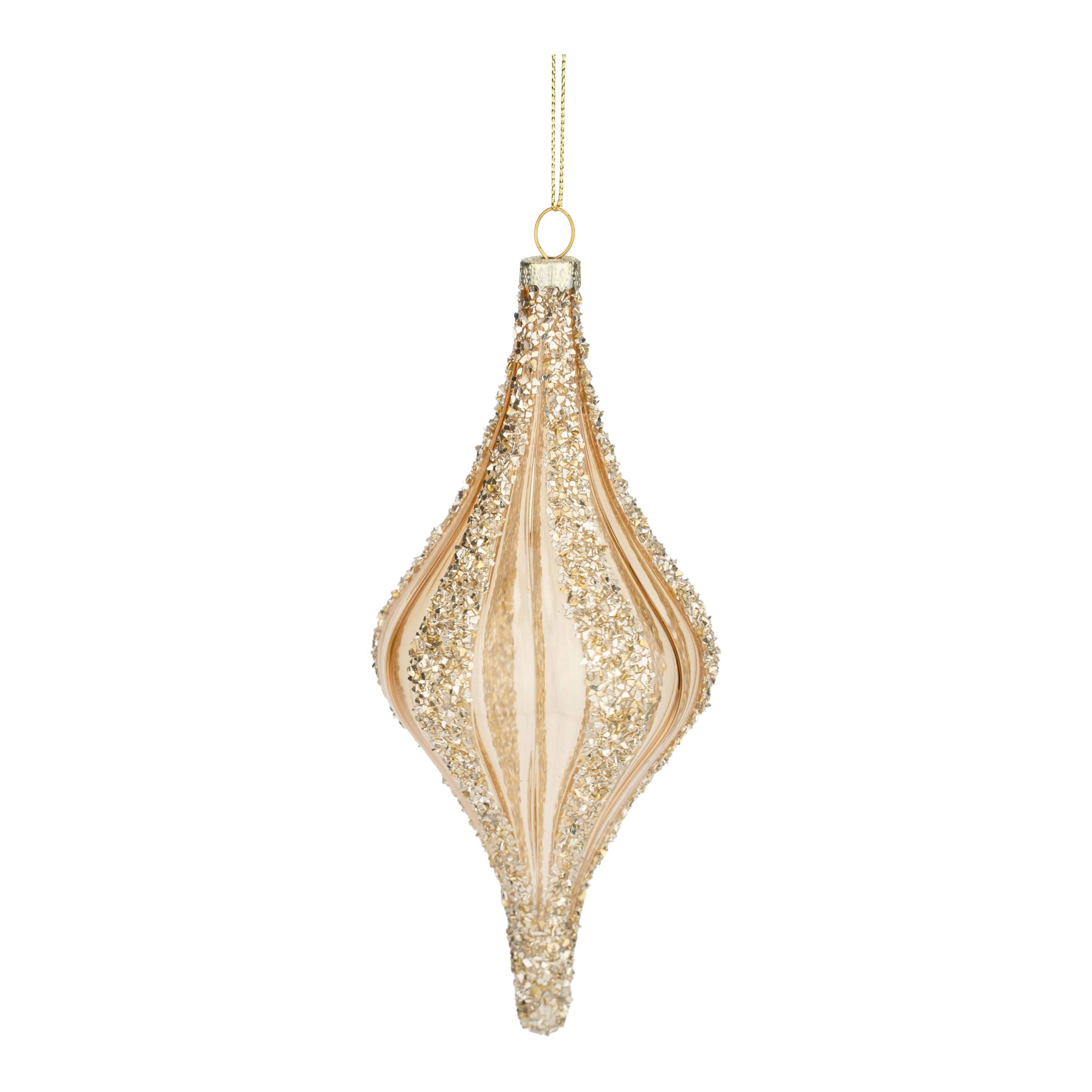 14cm Champagne Encrusted Lined Long Drop - Seasonal Decor