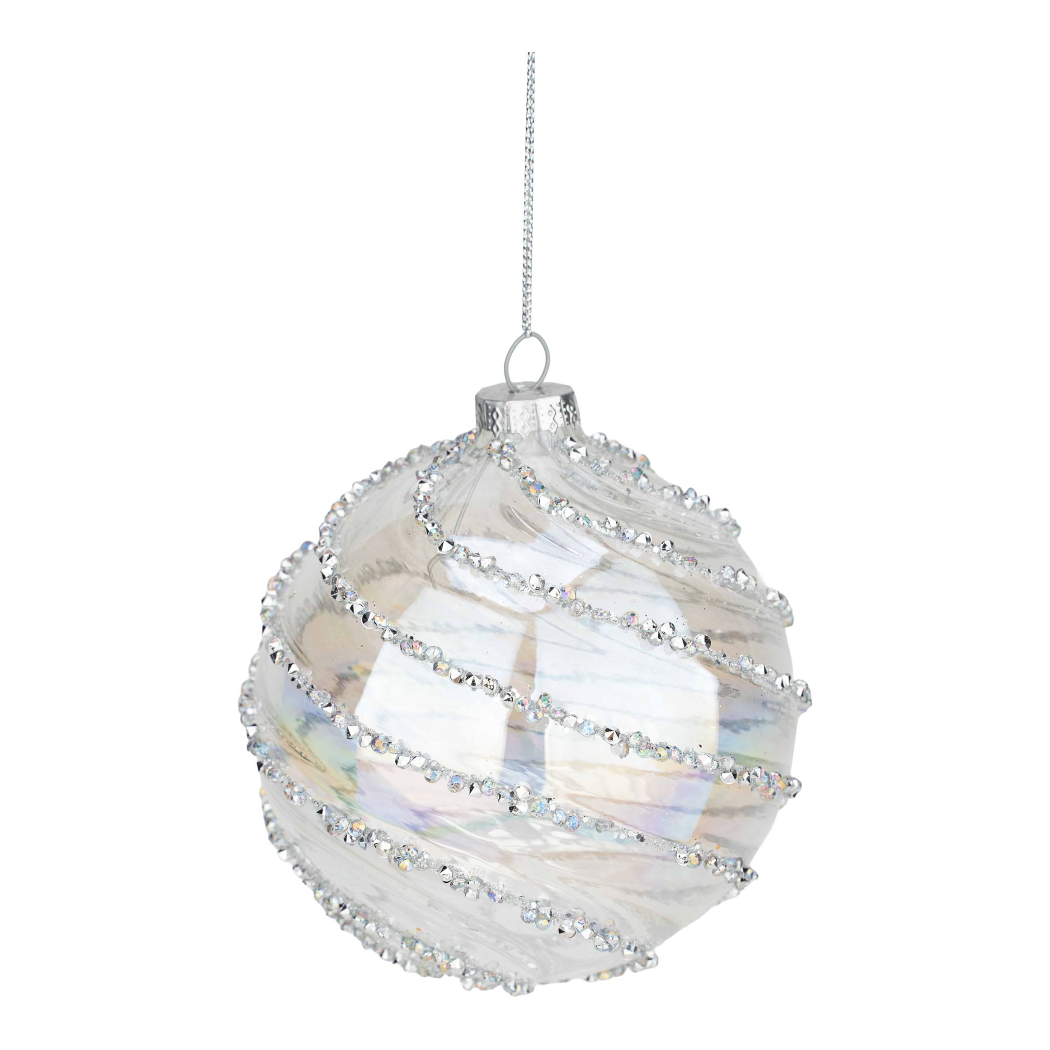 10cm Clear Silver Swirl Encrusted Ball - Seasonal Decor