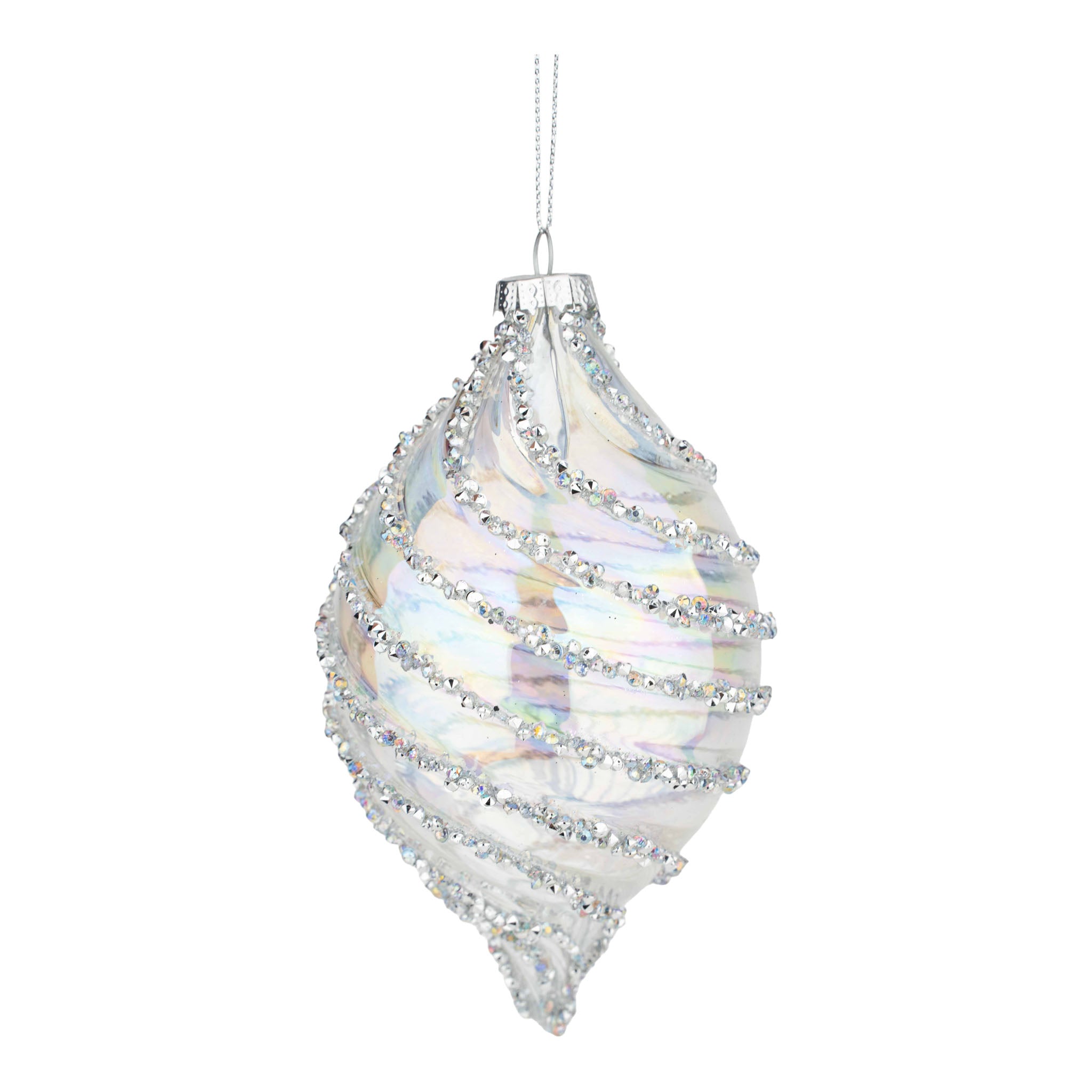 14cm Clear Silver Swirl Encrusted Long Drop - Seasonal Decor