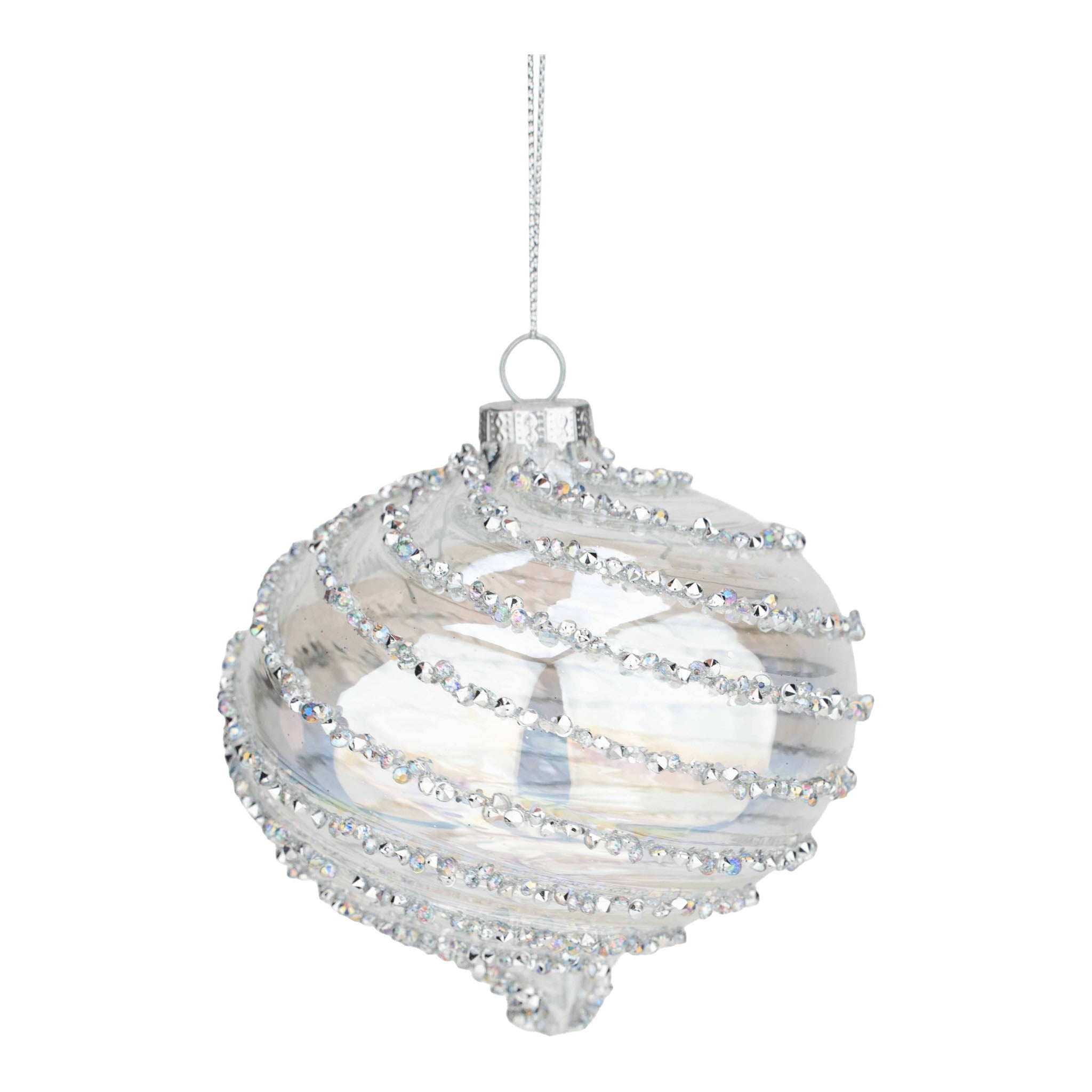 10cm Clear Silver Swirl Encrusted Drop - Seasonal Decor