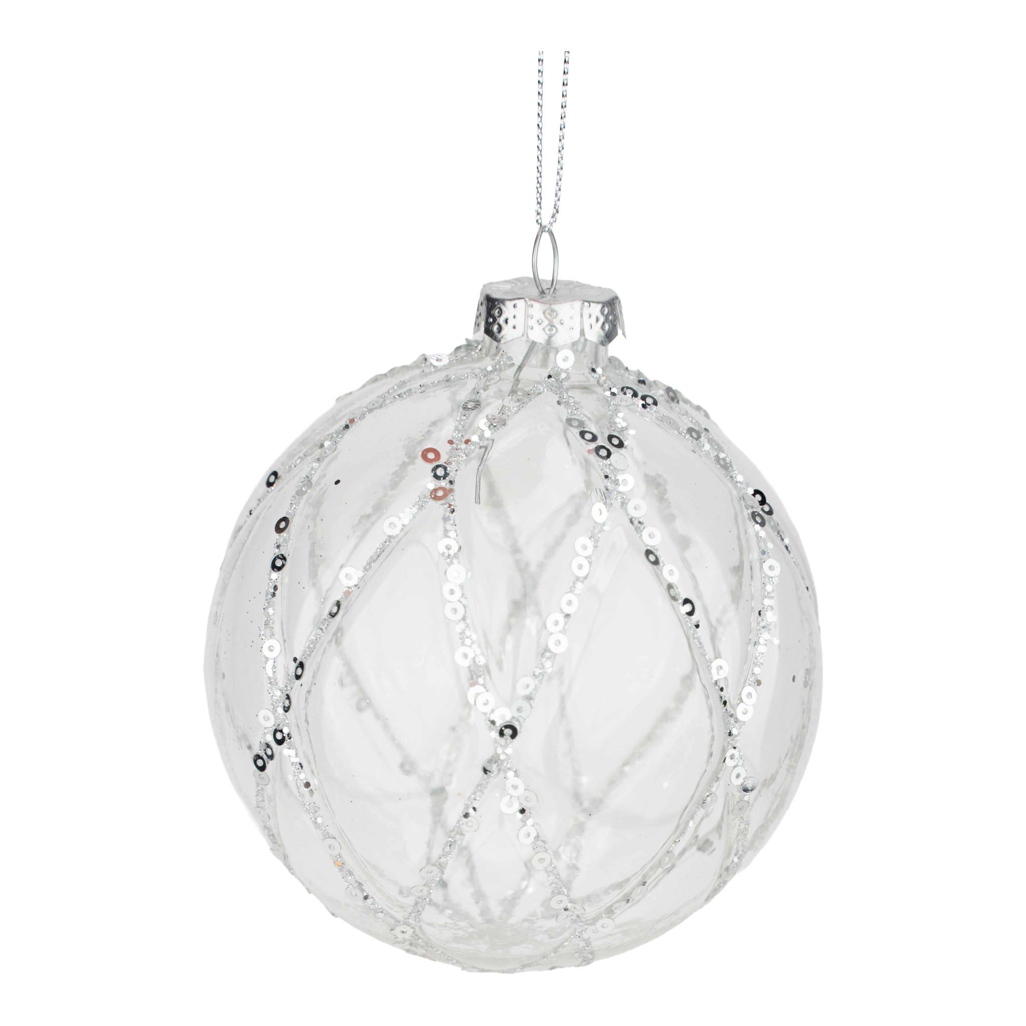 10cm Clear Silver Harlequin Ball - Seasonal Decor