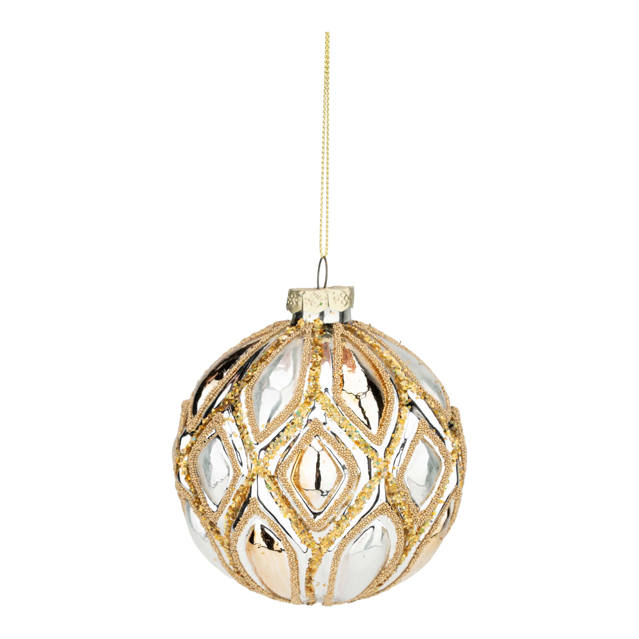 10cm Silver Gold Lined Harlequin Ball - Seasonal Decor