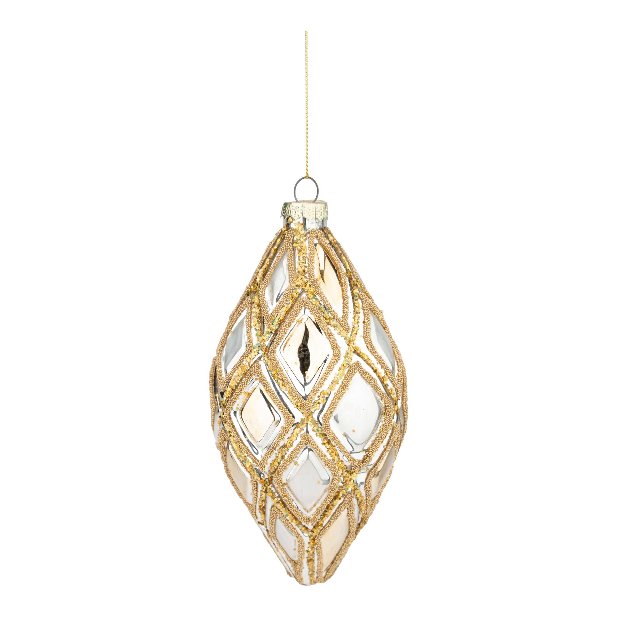 14cm Silver Gold Lined Harlequin Long Drop - Seasonal Decor