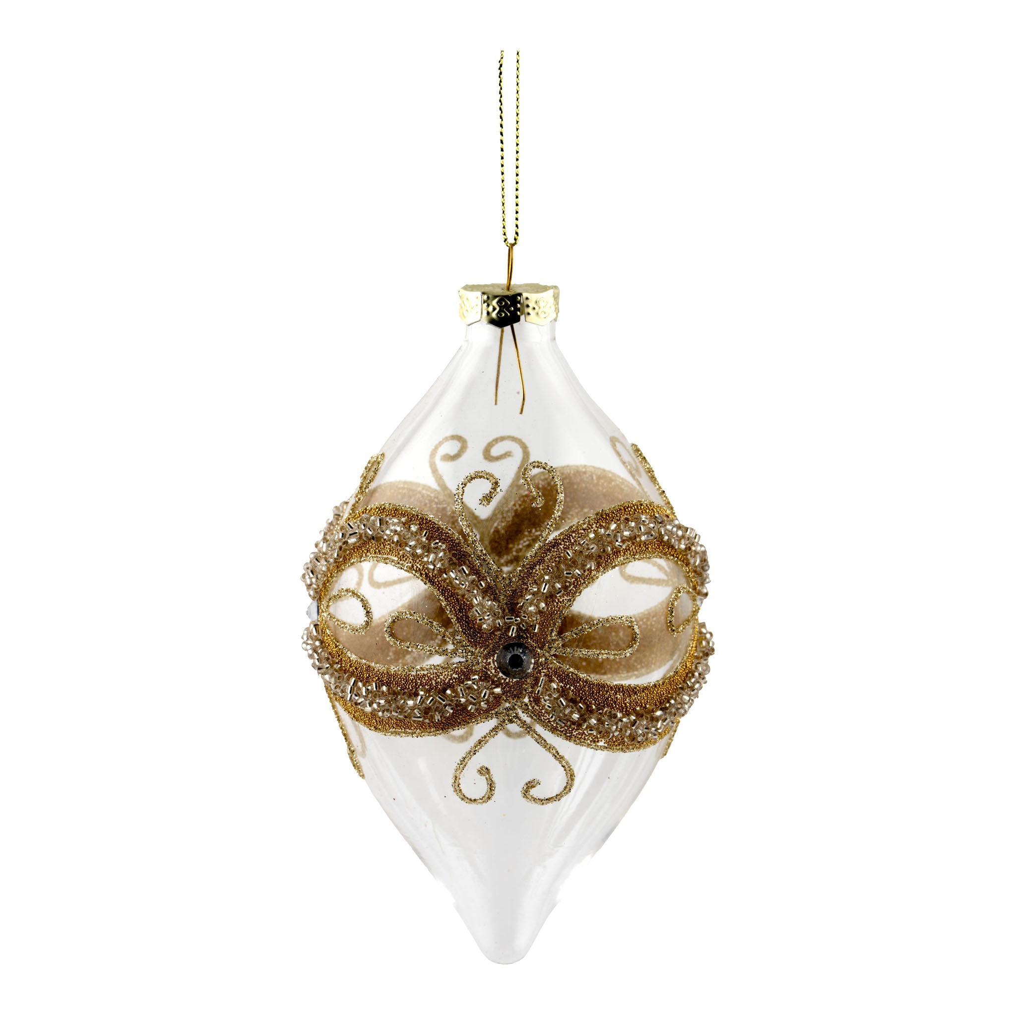 14cm Clear Gold Encrusted Long Drop - Seasonal Decor