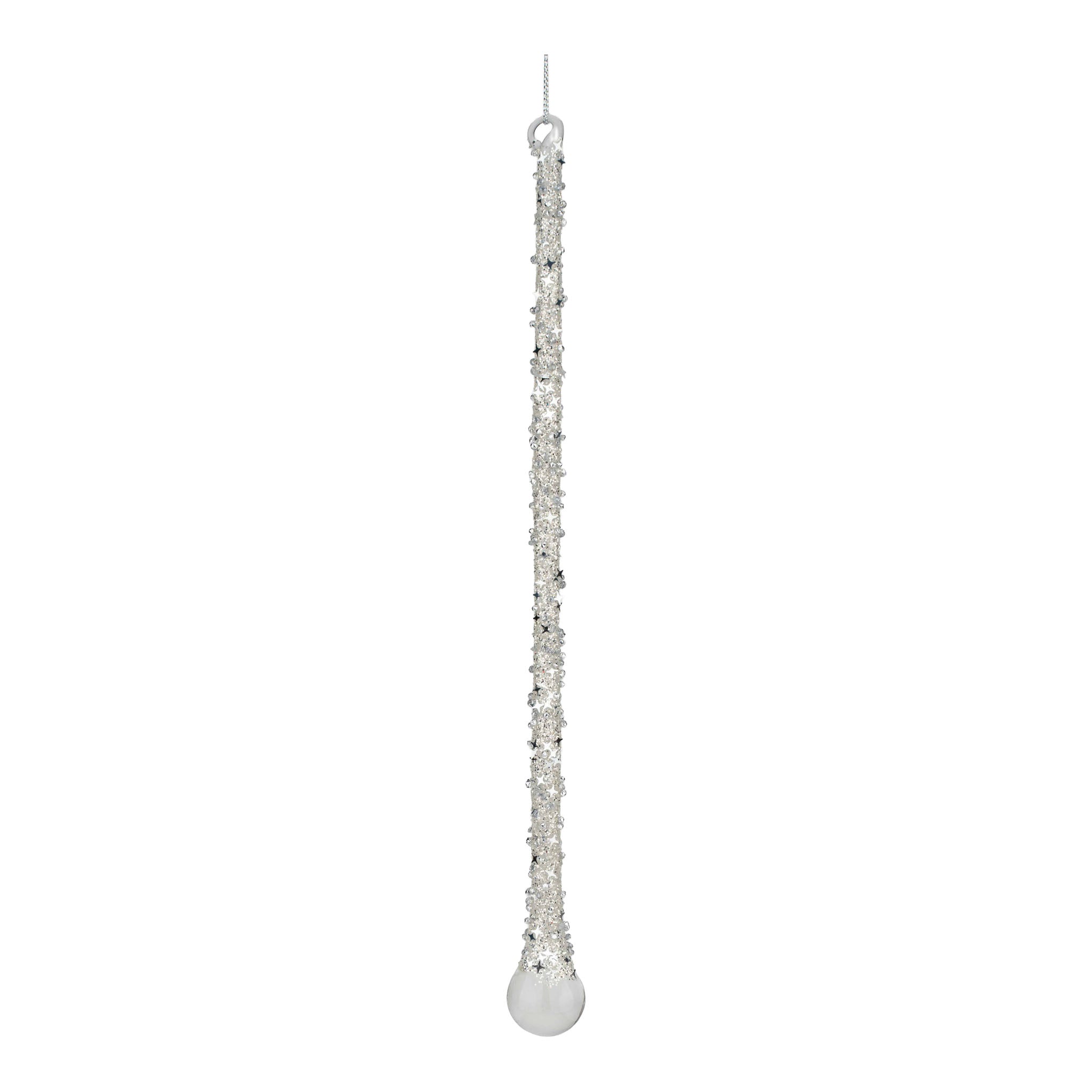 Boxed Set of 3x 24cm Clear Silver Encrusted Icicle - Seasonal Decor