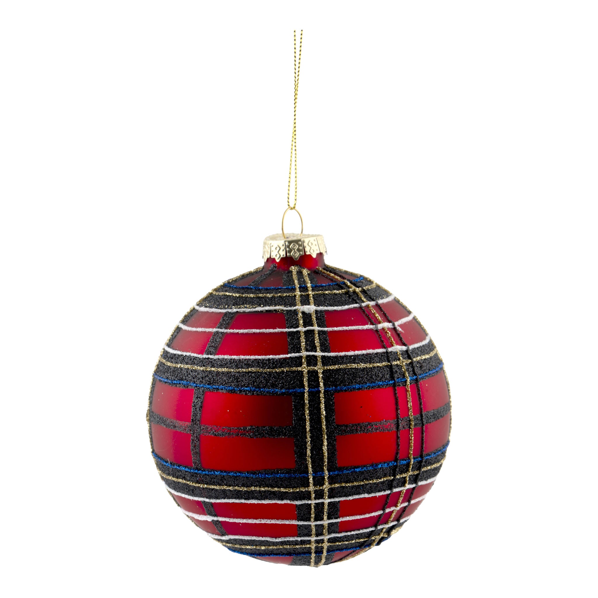10cm Red Blue Green Tartan Ball - Seasonal Decor