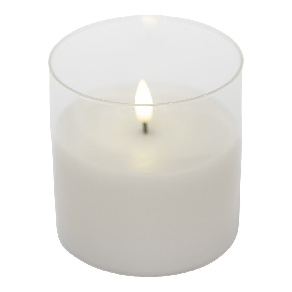 Aurelia 10cm D x 10cm H Med LED White Candle w/ Glass - Seasonal Decor