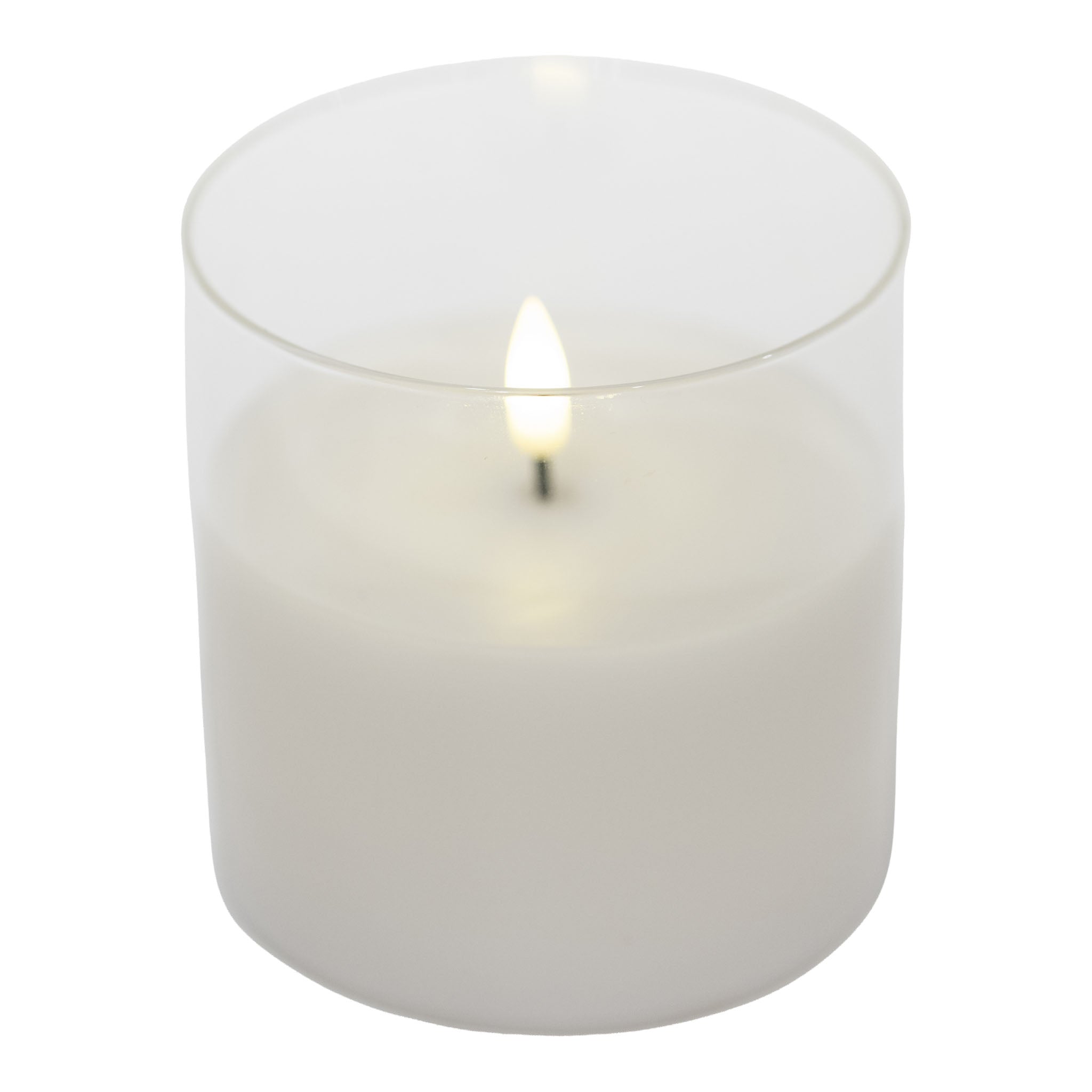 Aurelia 10cm D x 10cm H Med LED White Candle w/ Glass - Seasonal Decor