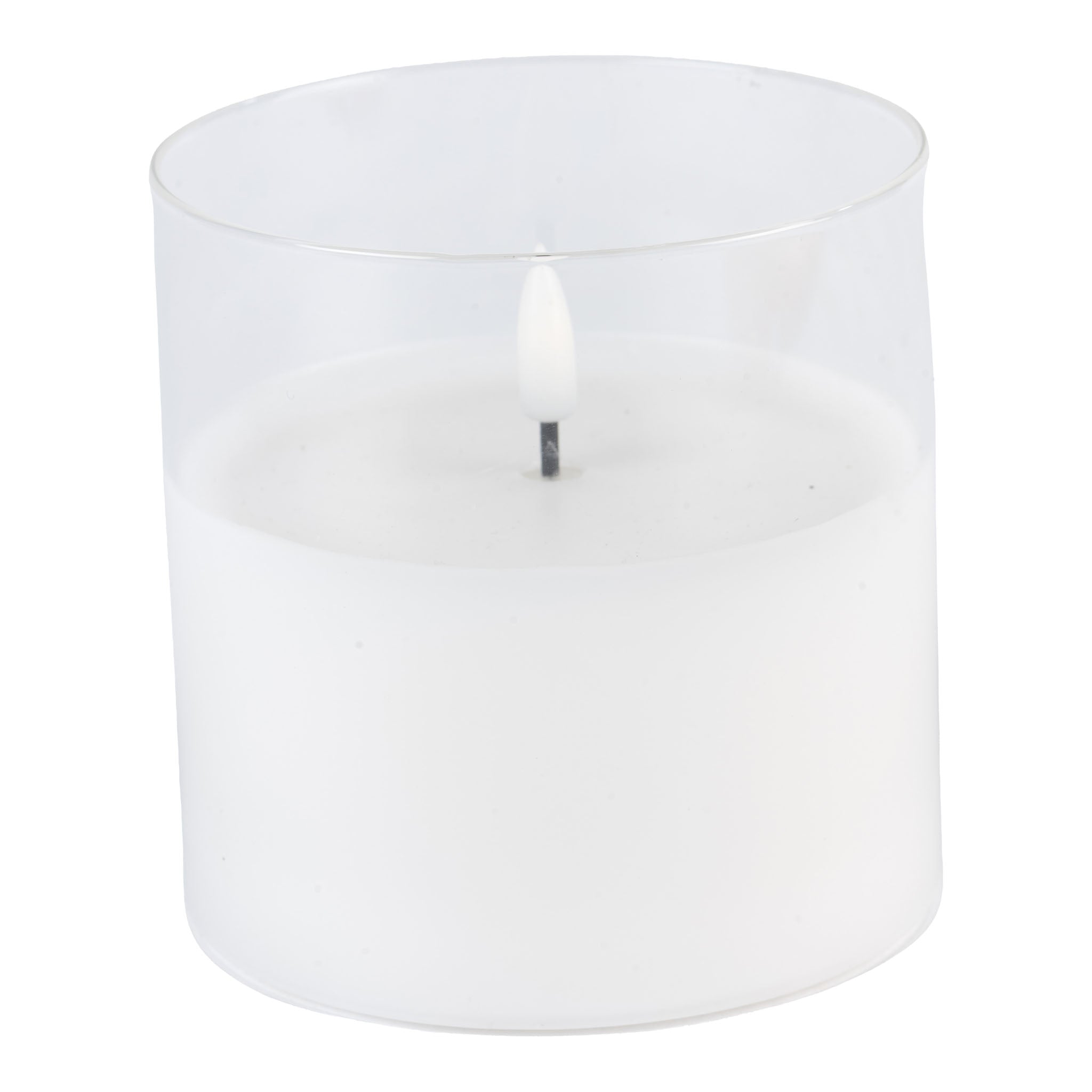 Aurelia 10cm D x 10cm H Med LED White Candle w/ Glass - Seasonal Decor