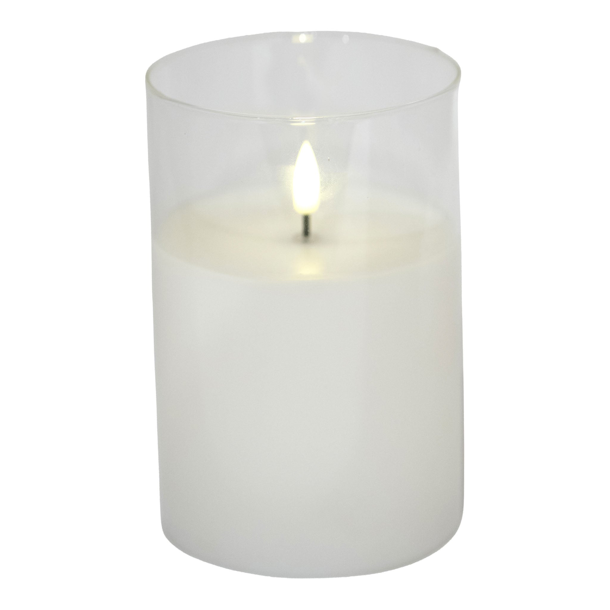 Aurelia 10cm D x 15cm H Med LED White Candle w/ Glass - Seasonal Decor