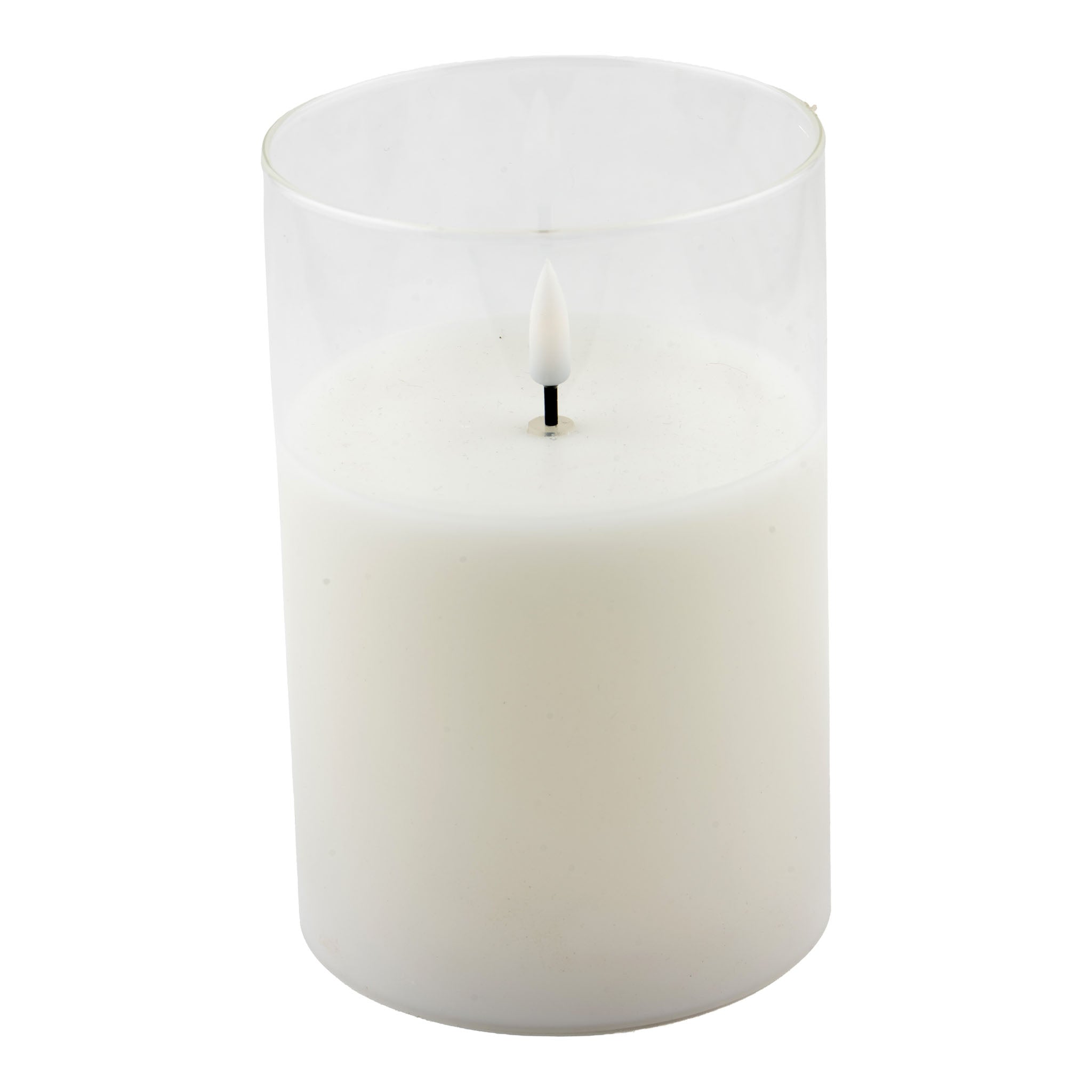 Aurelia 10cm D x 15cm H Med LED White Candle w/ Glass - Seasonal Decor