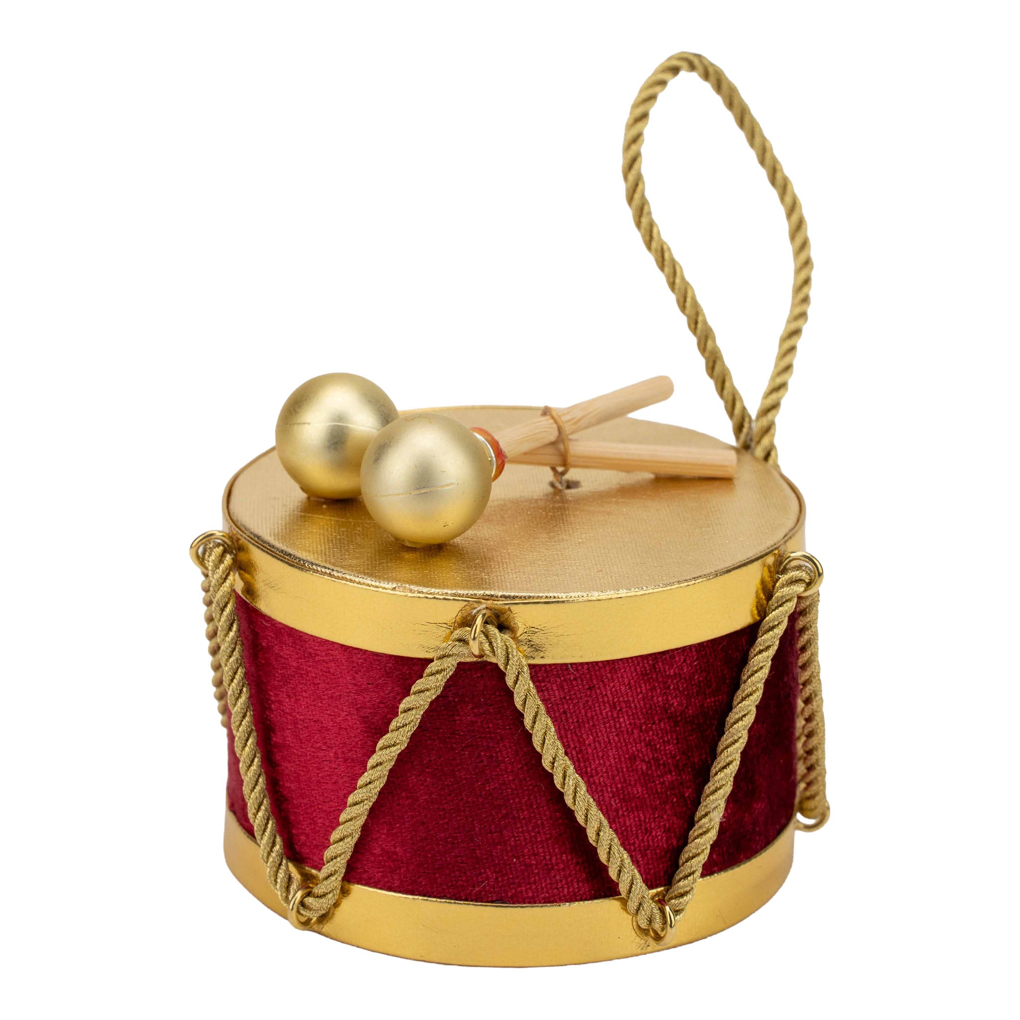 9cm Drum Gold Burgundy - Seasonal Decor
