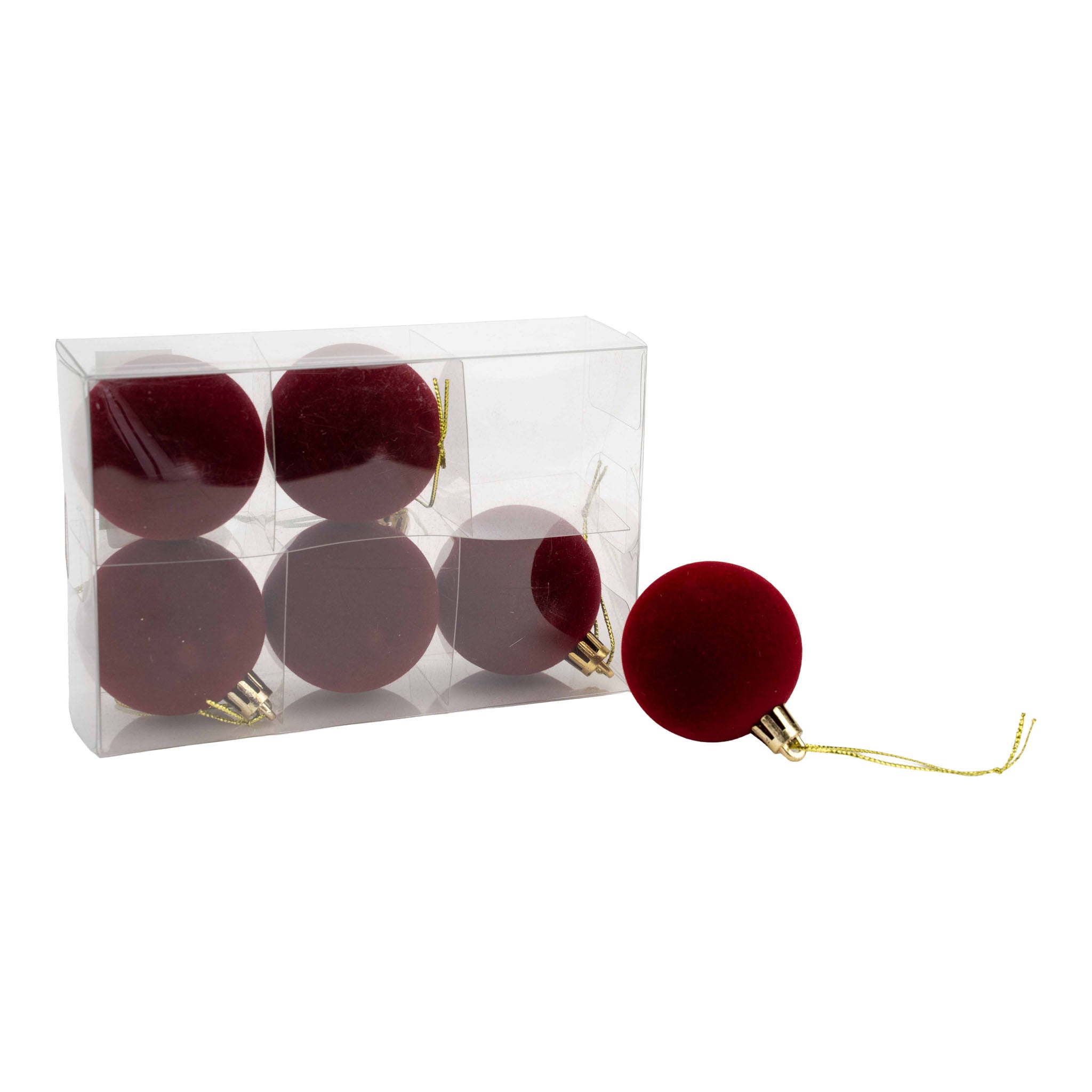 Set of 6 4.5cm Burgundy Flocked Bauble - Seasonal Decor