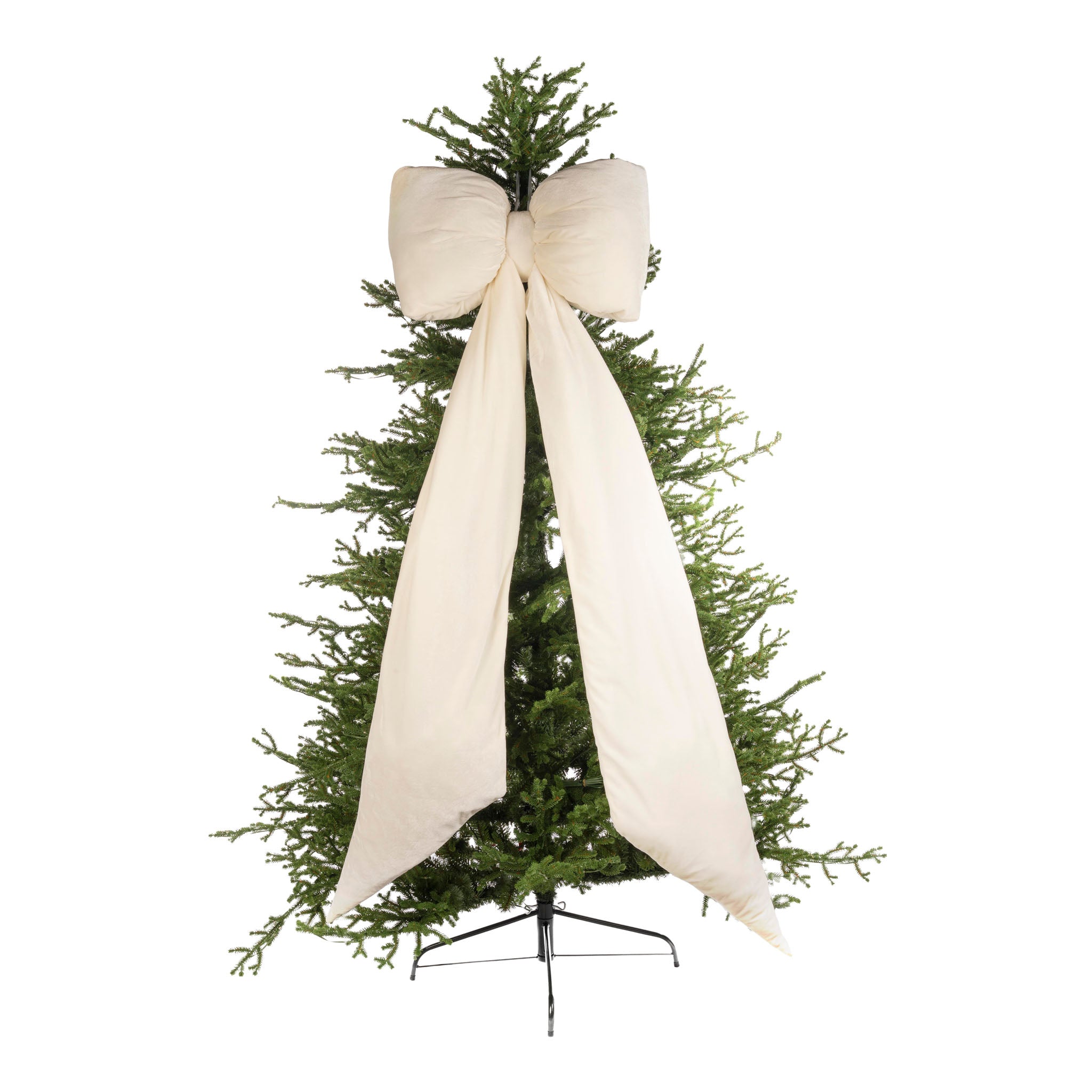 155cm White Velvet Bow, Cotton Weighted Tails - Seasonal Decor