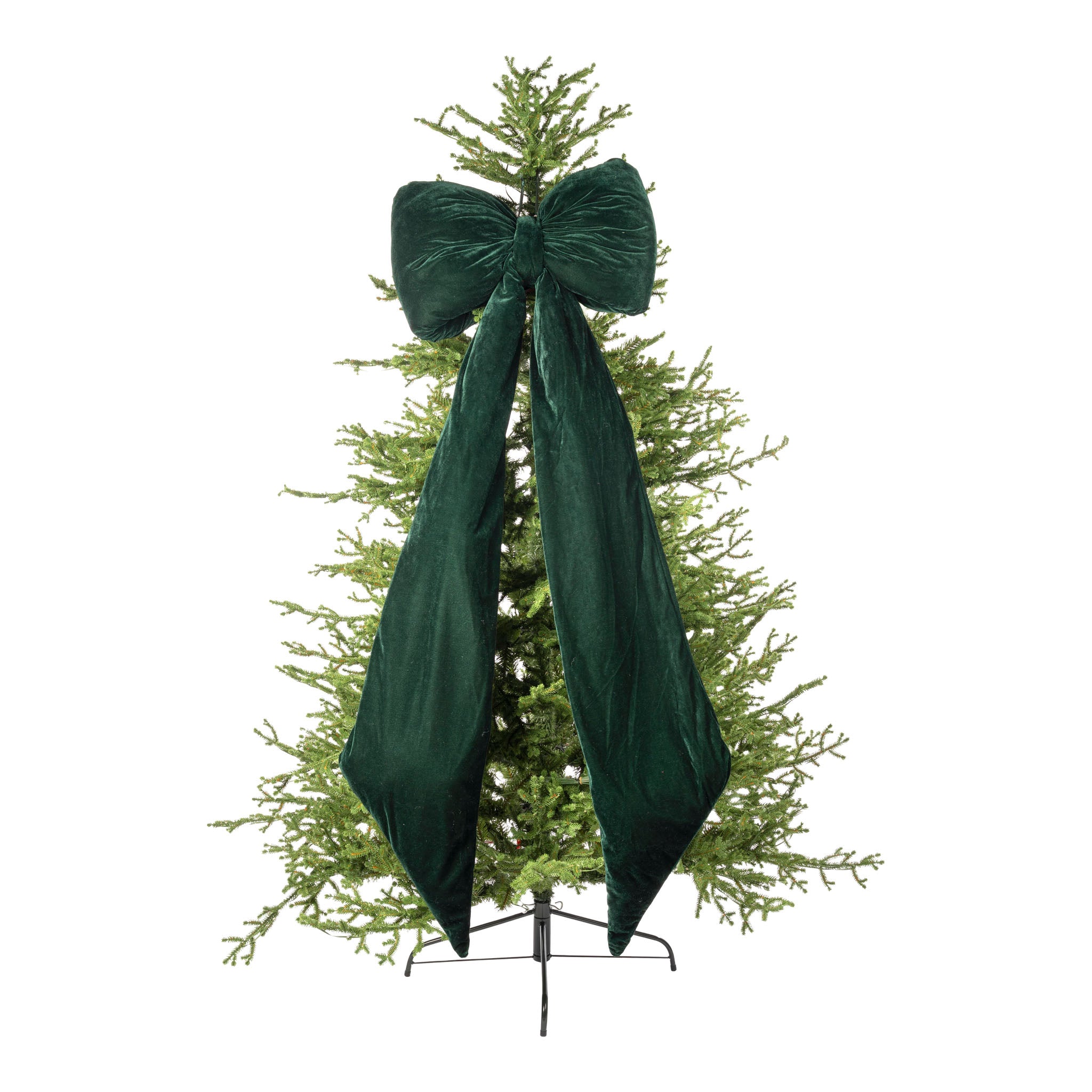 155cm Green Velvet Bow, Cotton Weighted Tails - Seasonal Decor