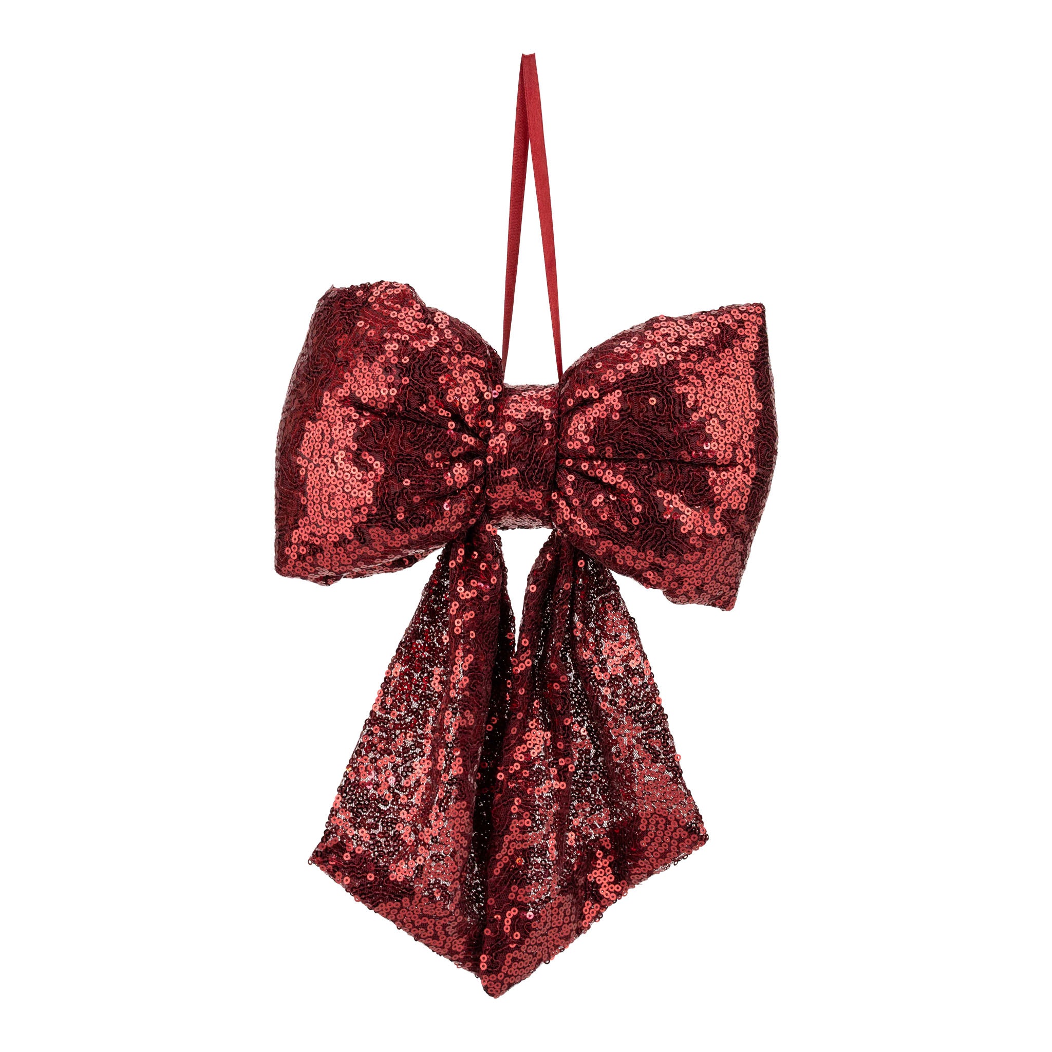 30cm Burgundy Sequined Bow - Seasonal Decor